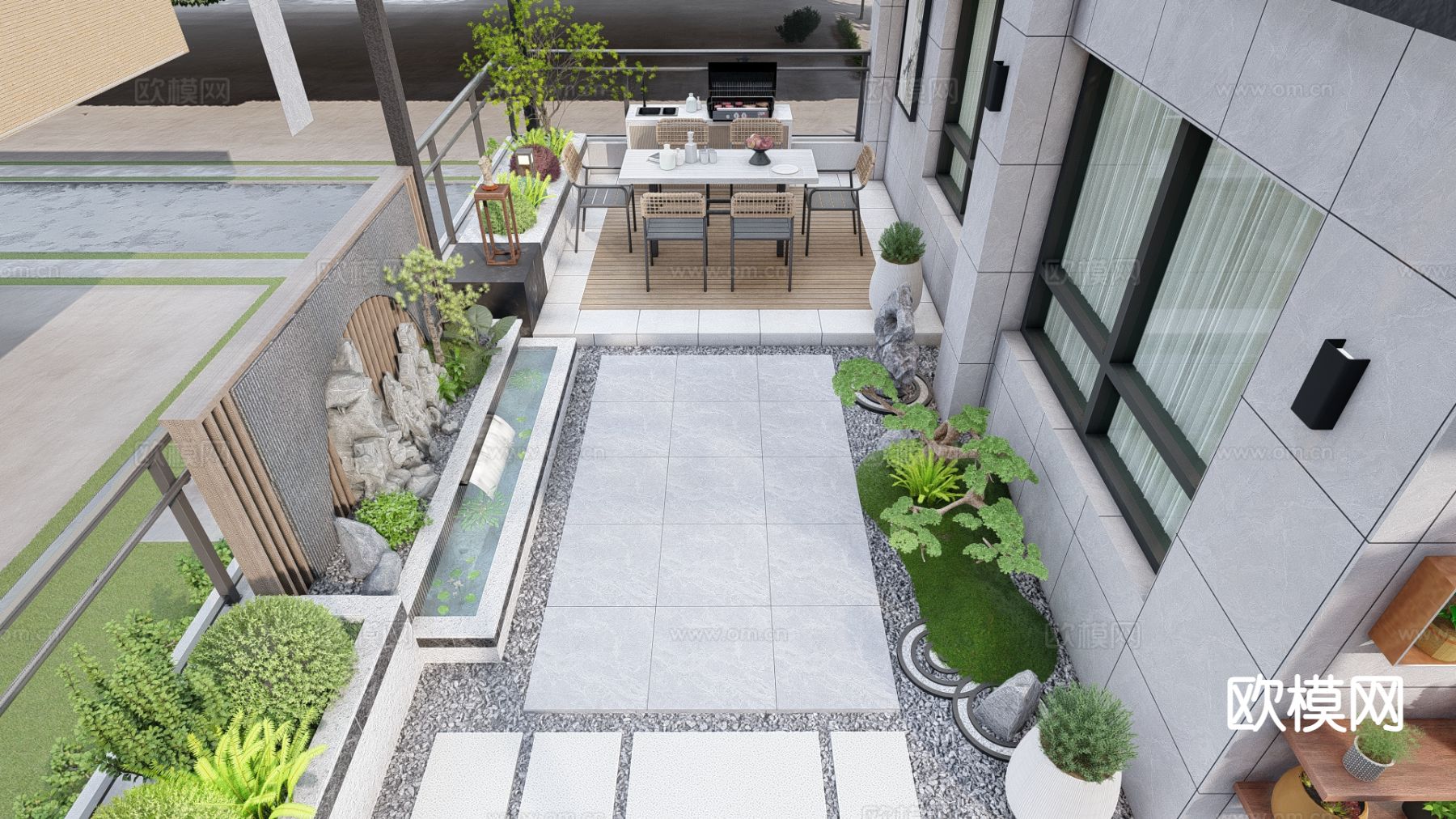 现代庭院花园su模型下载（渲染图3）
