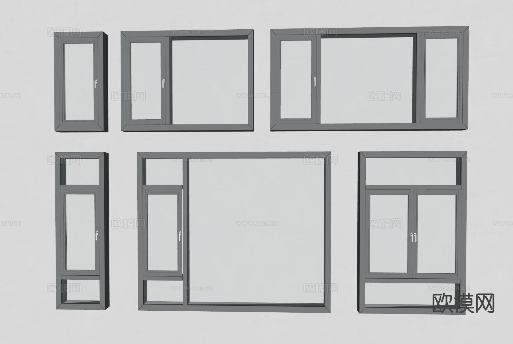 现代平开窗 推拉窗 落地窗su模型下载（渲染图1）