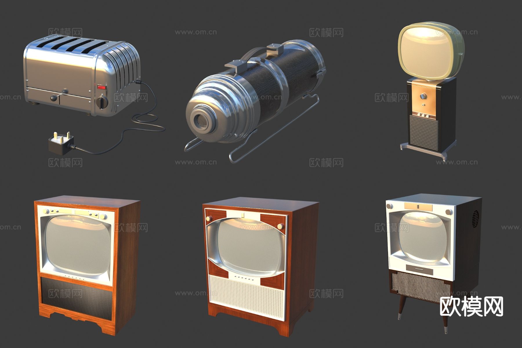 复古怀旧老物件 老式电视 面包机3d模型