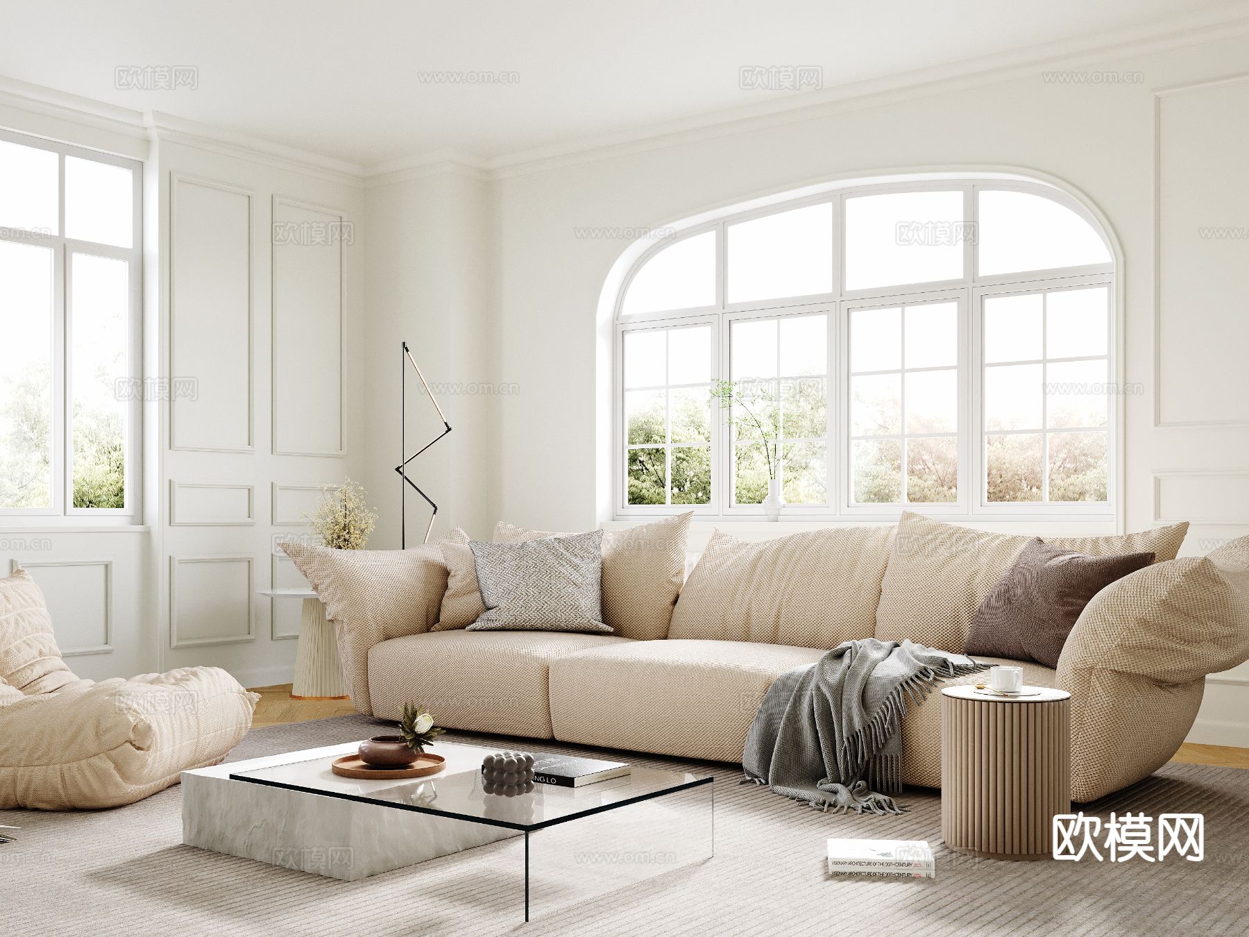 奶油风组合沙发3d模型下载