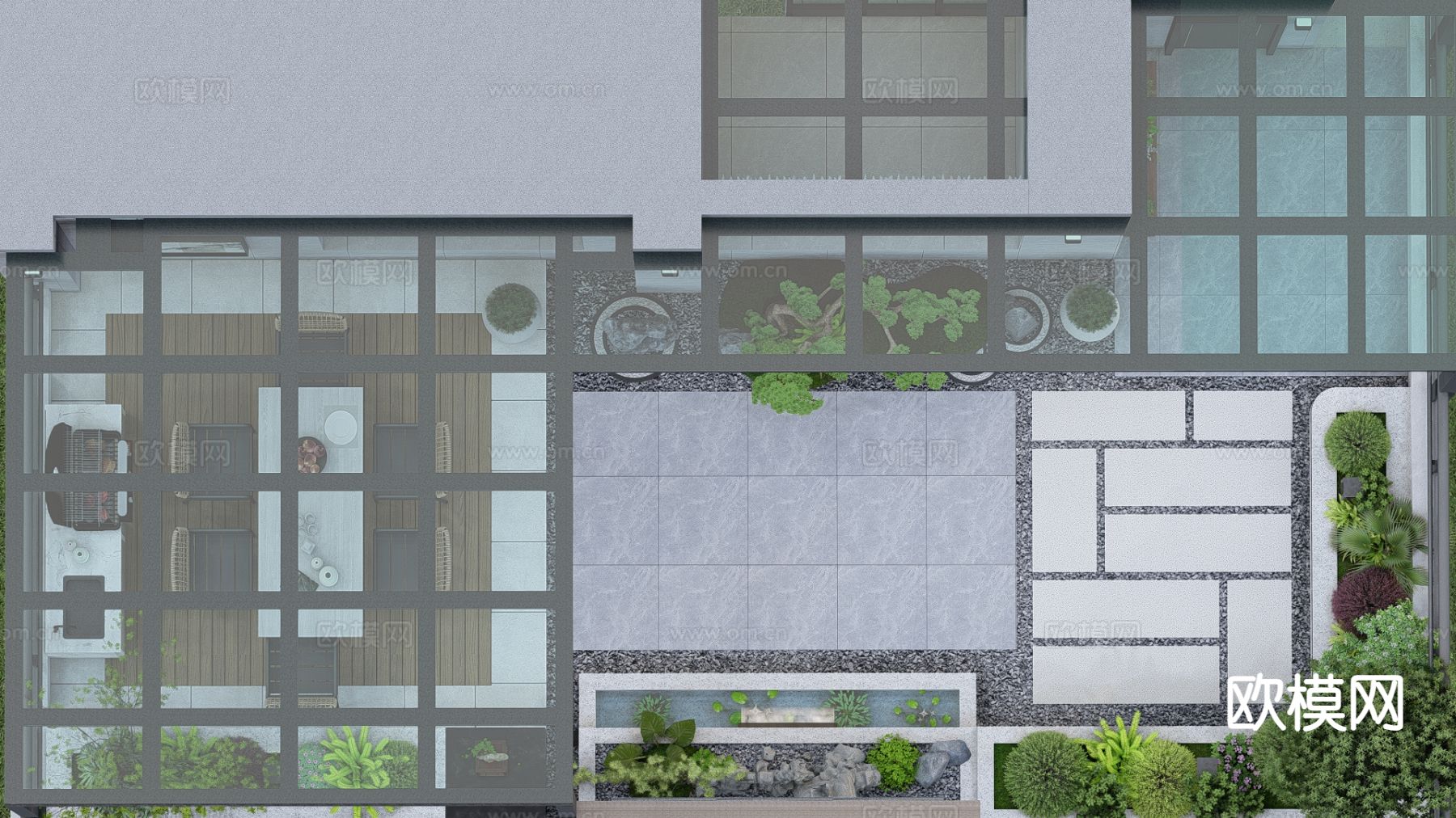 现代庭院花园su模型下载（渲染图1）