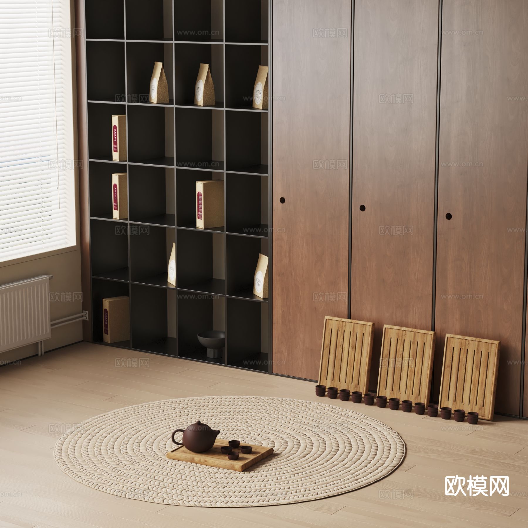 现代实木茶具 礼盒su模型下载（渲染图2）