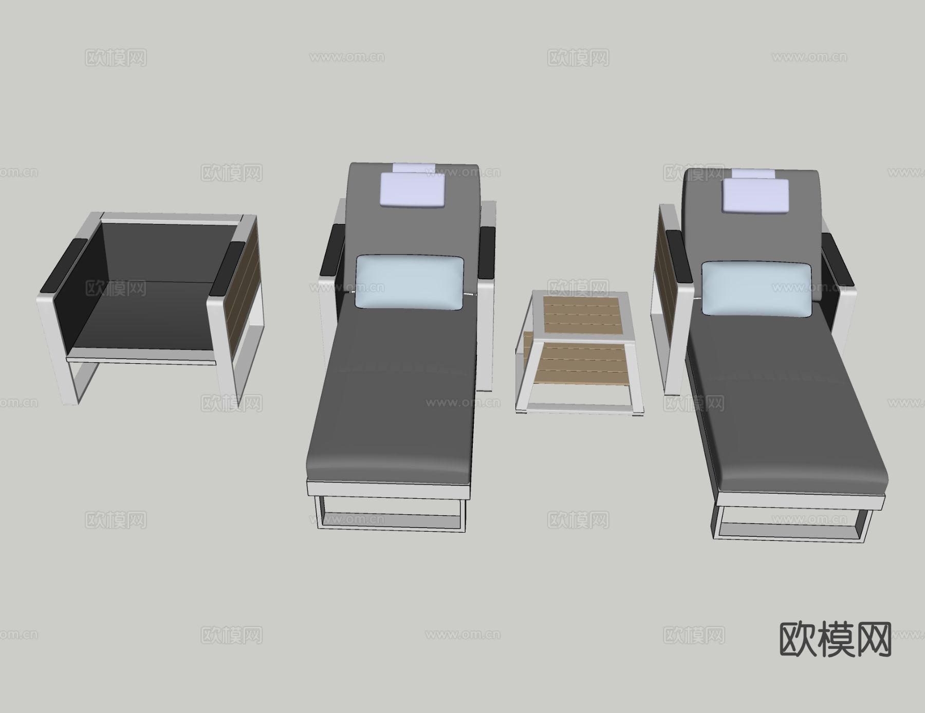 现代泳池躺椅su模型下载（渲染图1）