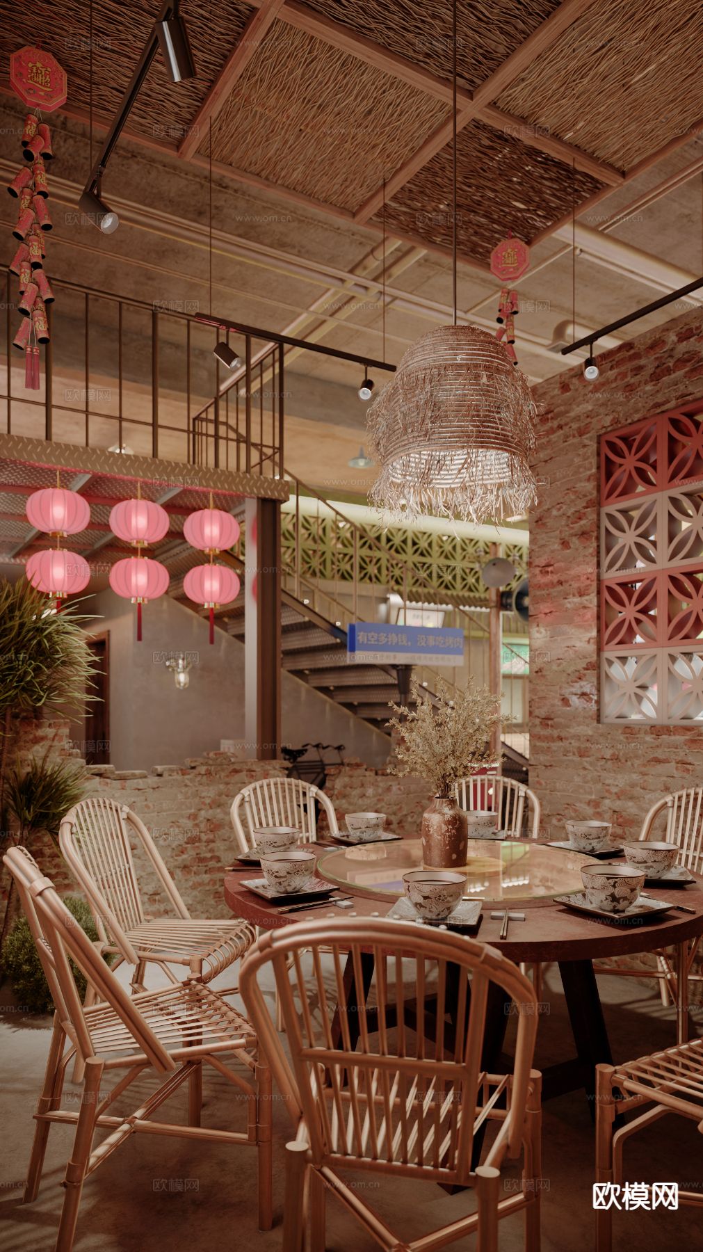 民国风茶餐厅su模型下载（渲染图2）