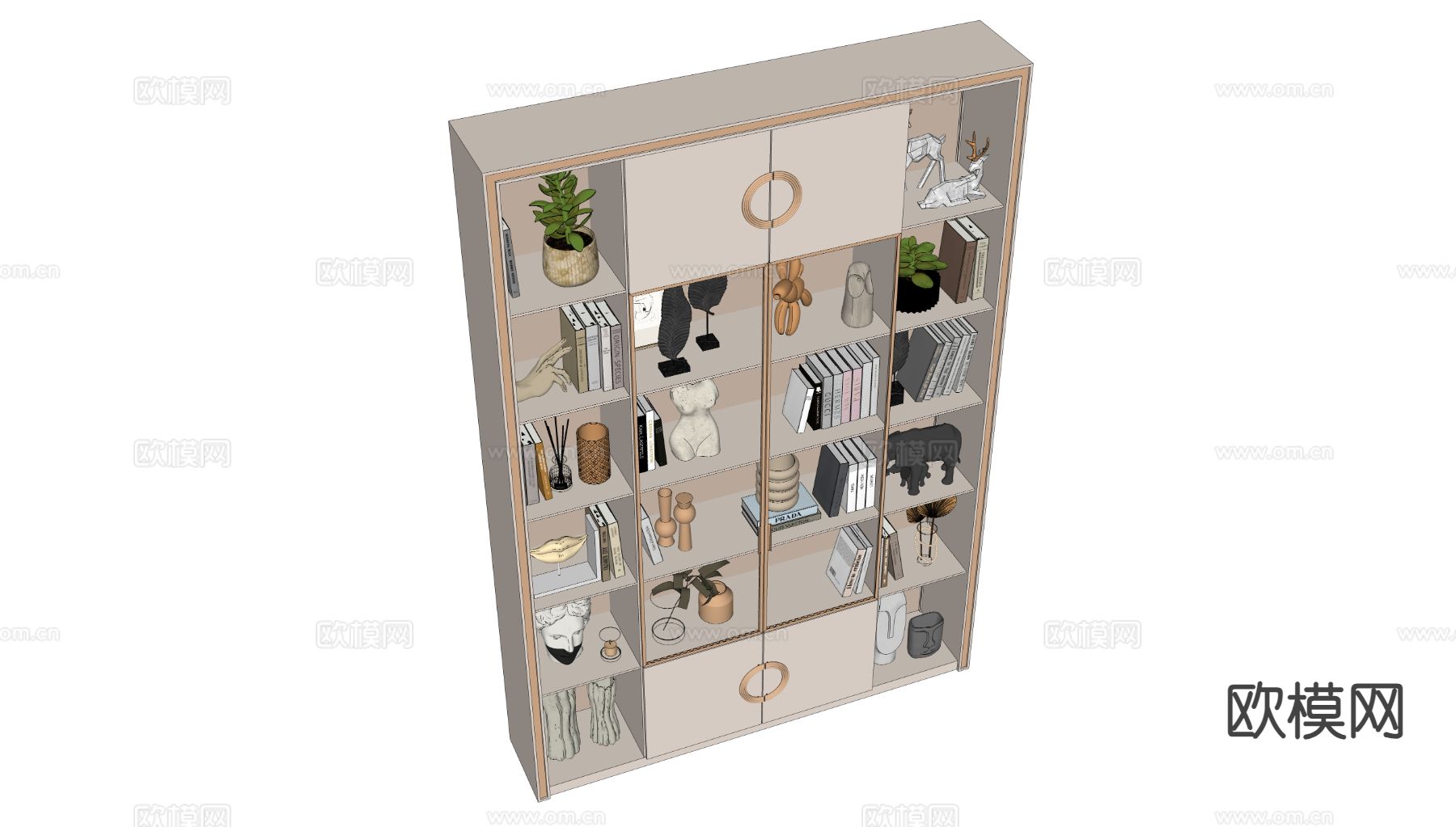 现代书柜 书架su模型下载（渲染图1）