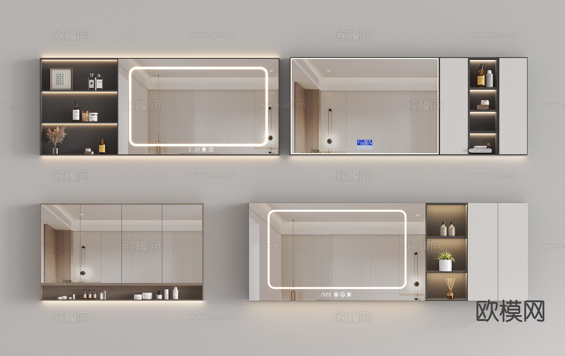 现代浴室镜 化妆镜 梳妆镜 镜柜3d模型下载