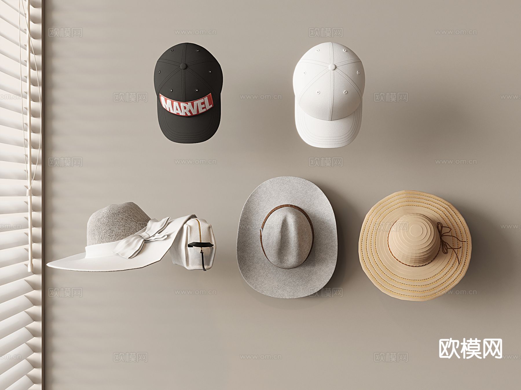 帽子 遮阳帽 礼帽 棒球帽 女士帽子su模型下载（渲染图2）