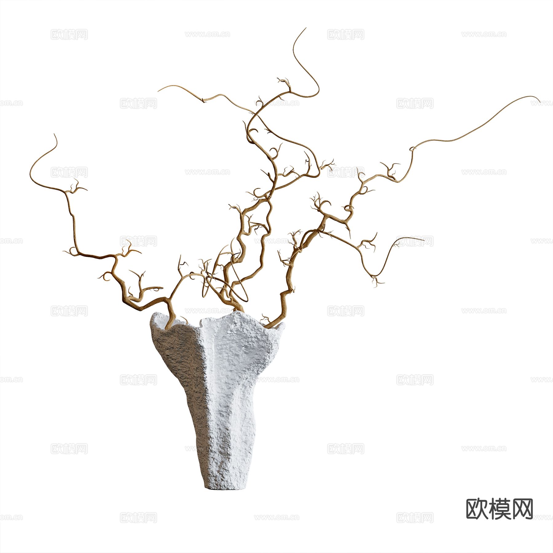 侘寂风干支 枯枝 花瓶3d模型