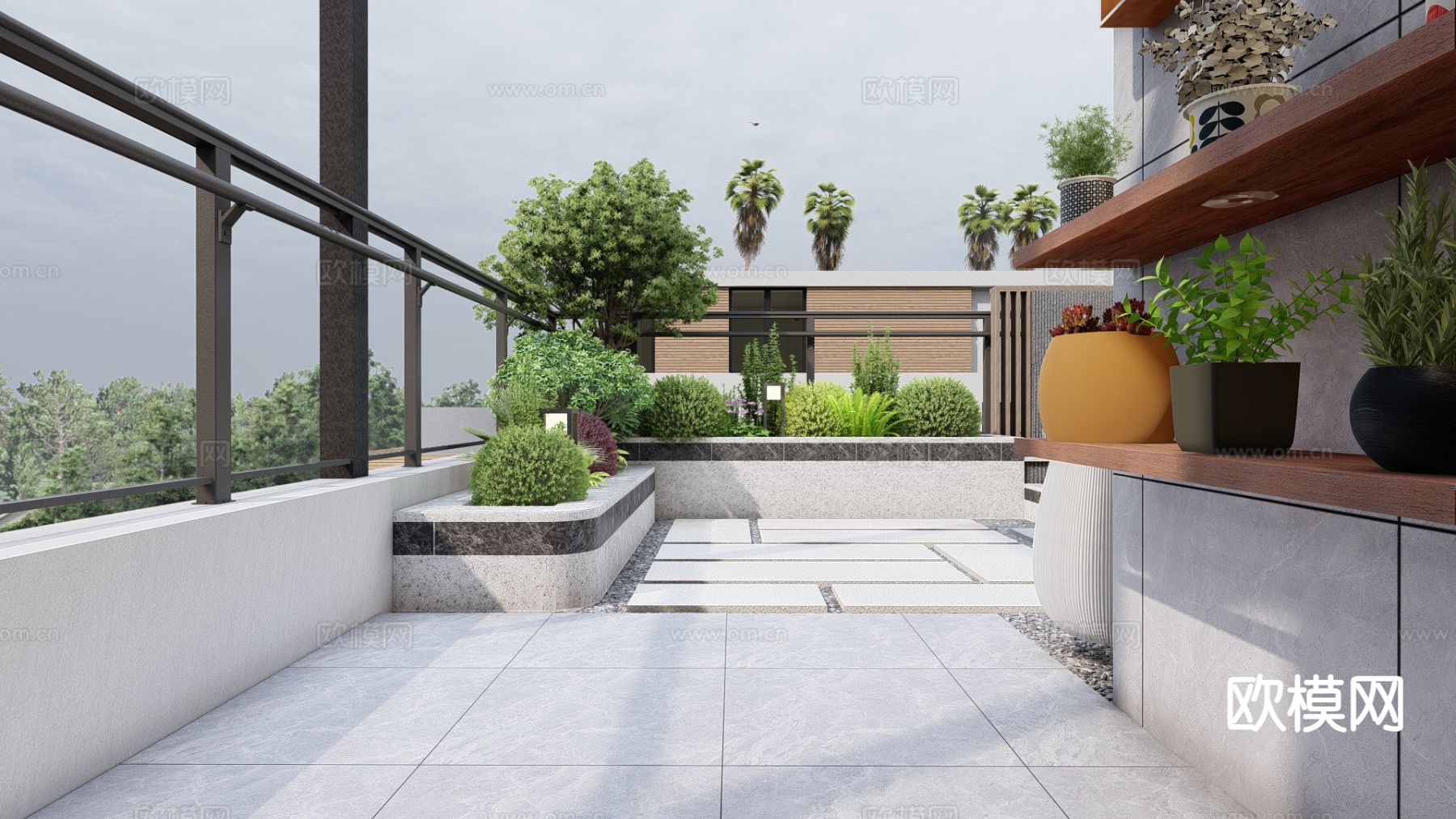 现代庭院花园su模型下载（渲染图2）