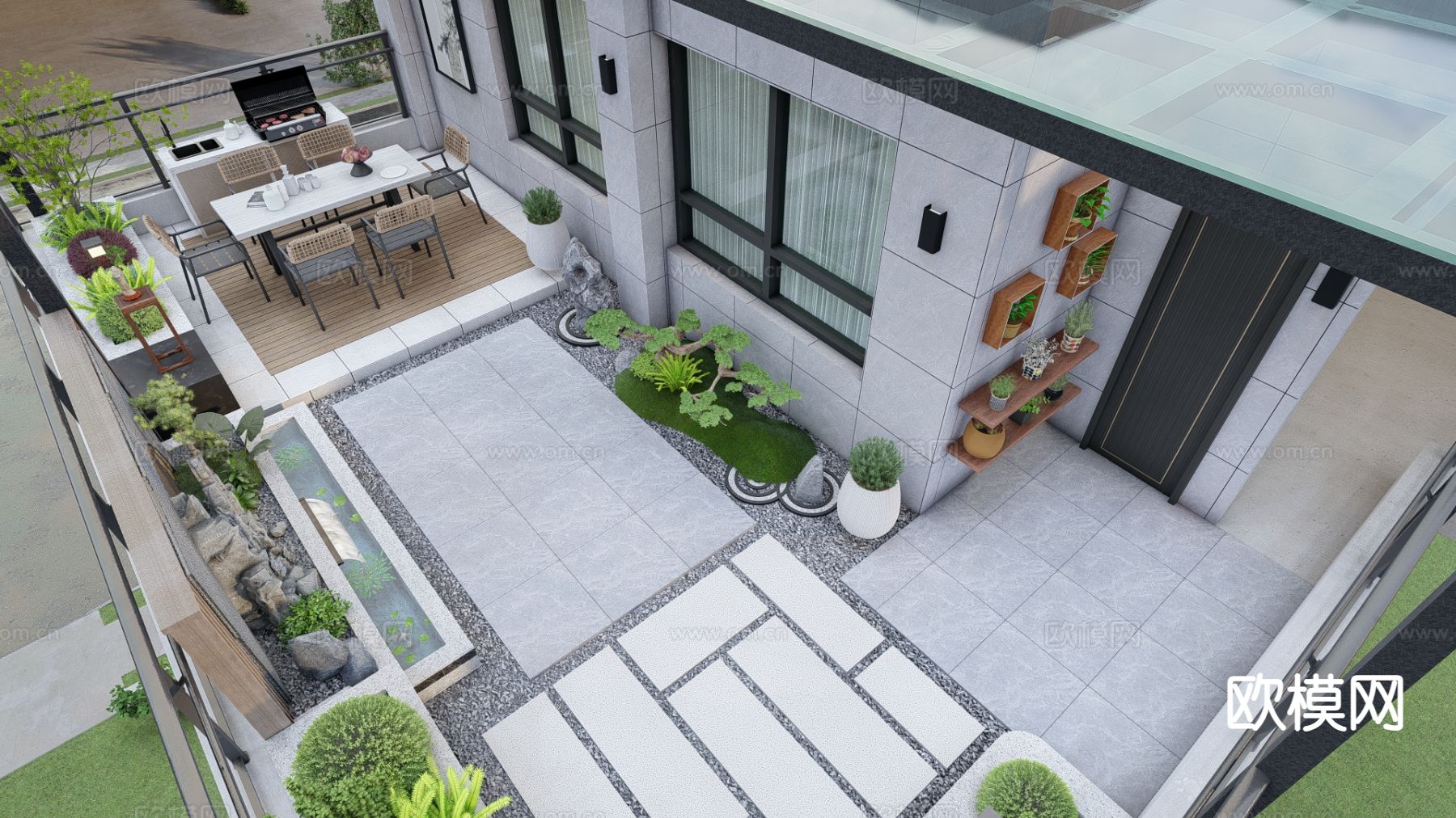 现代庭院花园su模型下载（渲染图4）