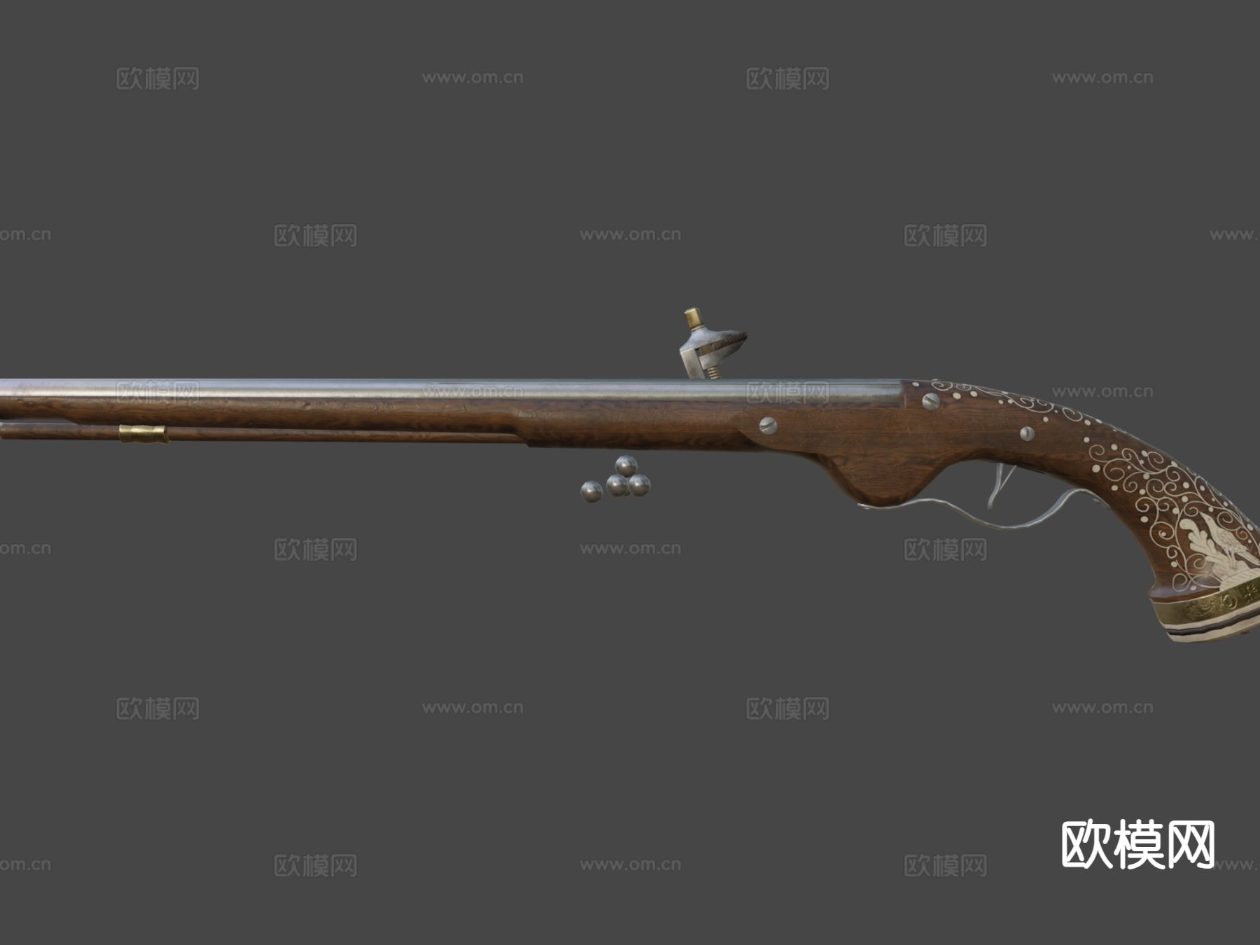 世纪燧发手枪su模型下载（渲染图4）