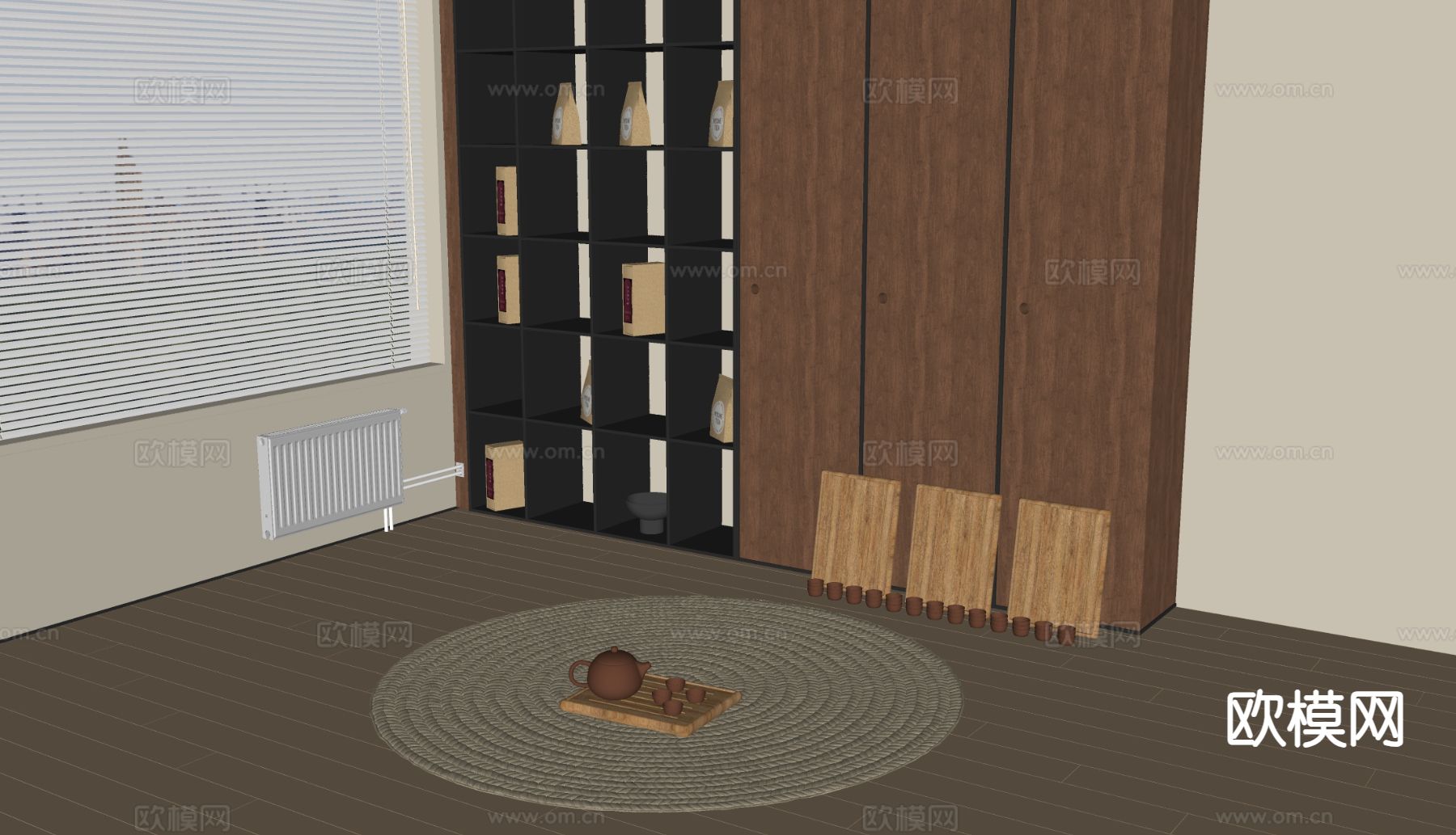 现代实木茶具 礼盒su模型下载（渲染图1）