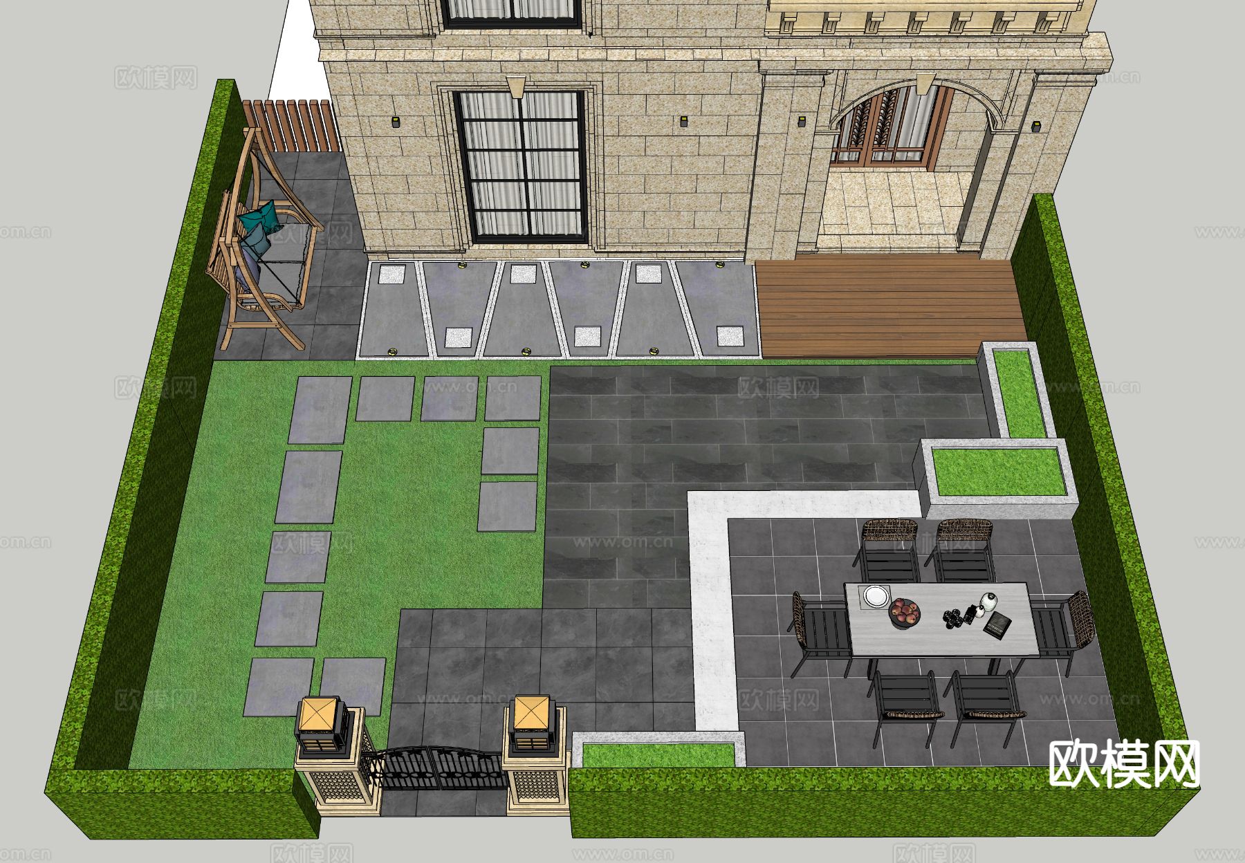 现代庭院 花园su模型下载（渲染图1）