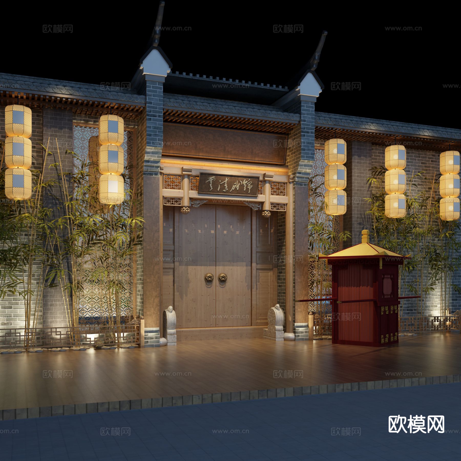 新中式 仿古餐厅门头3d模型