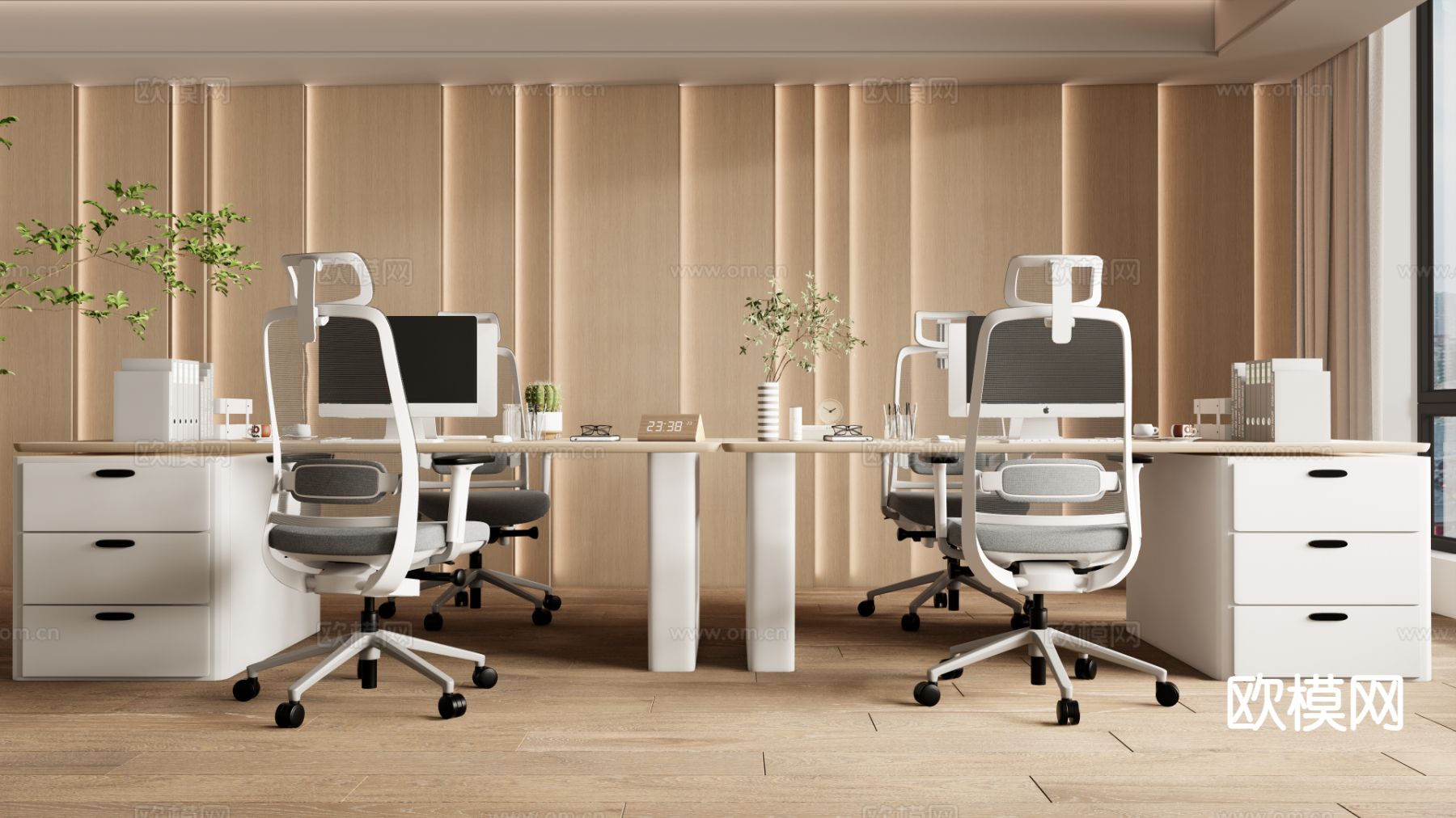 现代员工工位 卡位办公桌3d模型下载