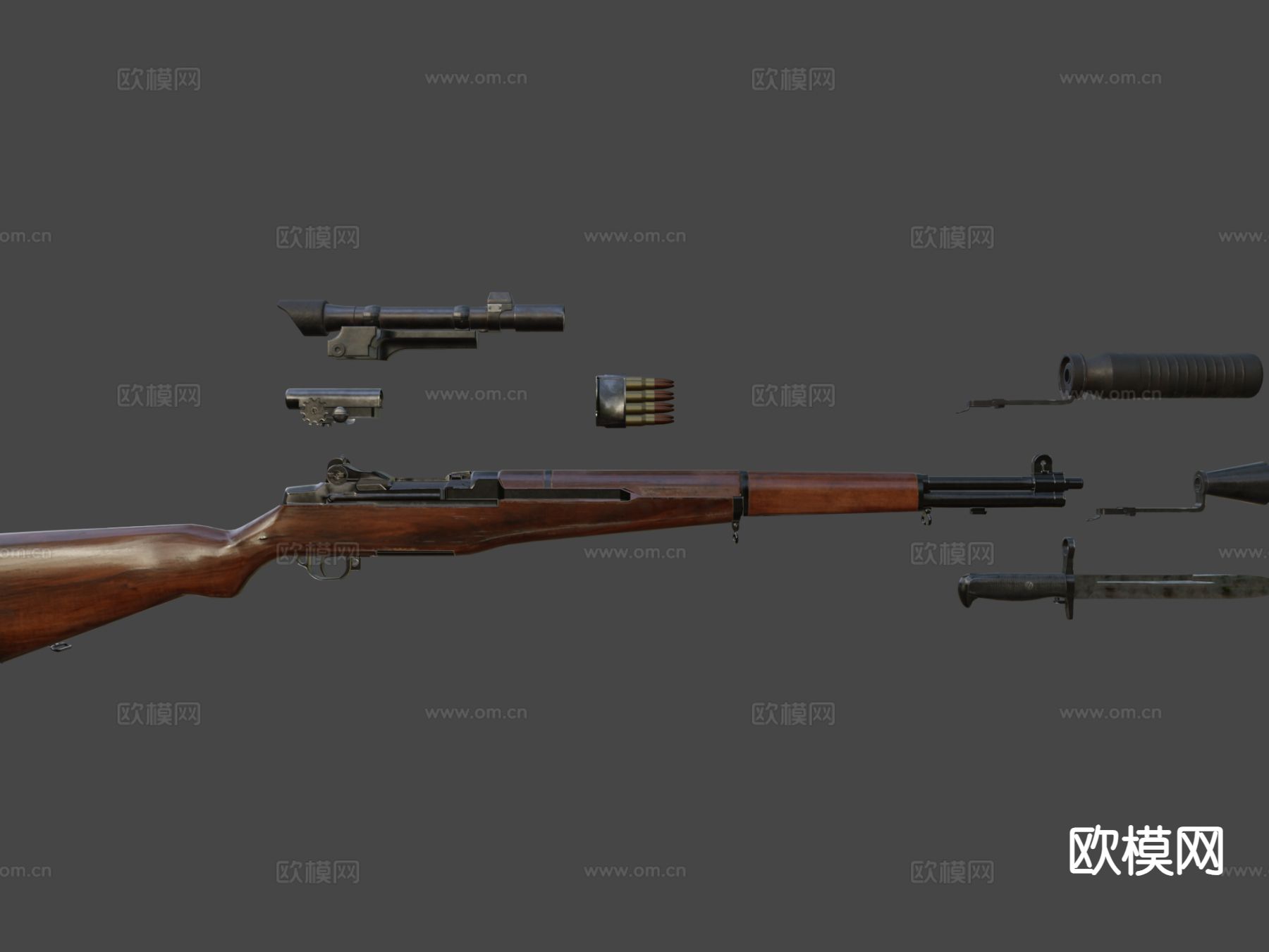 M1加兰德阻击枪 阻击枪su模型下载（渲染图5）