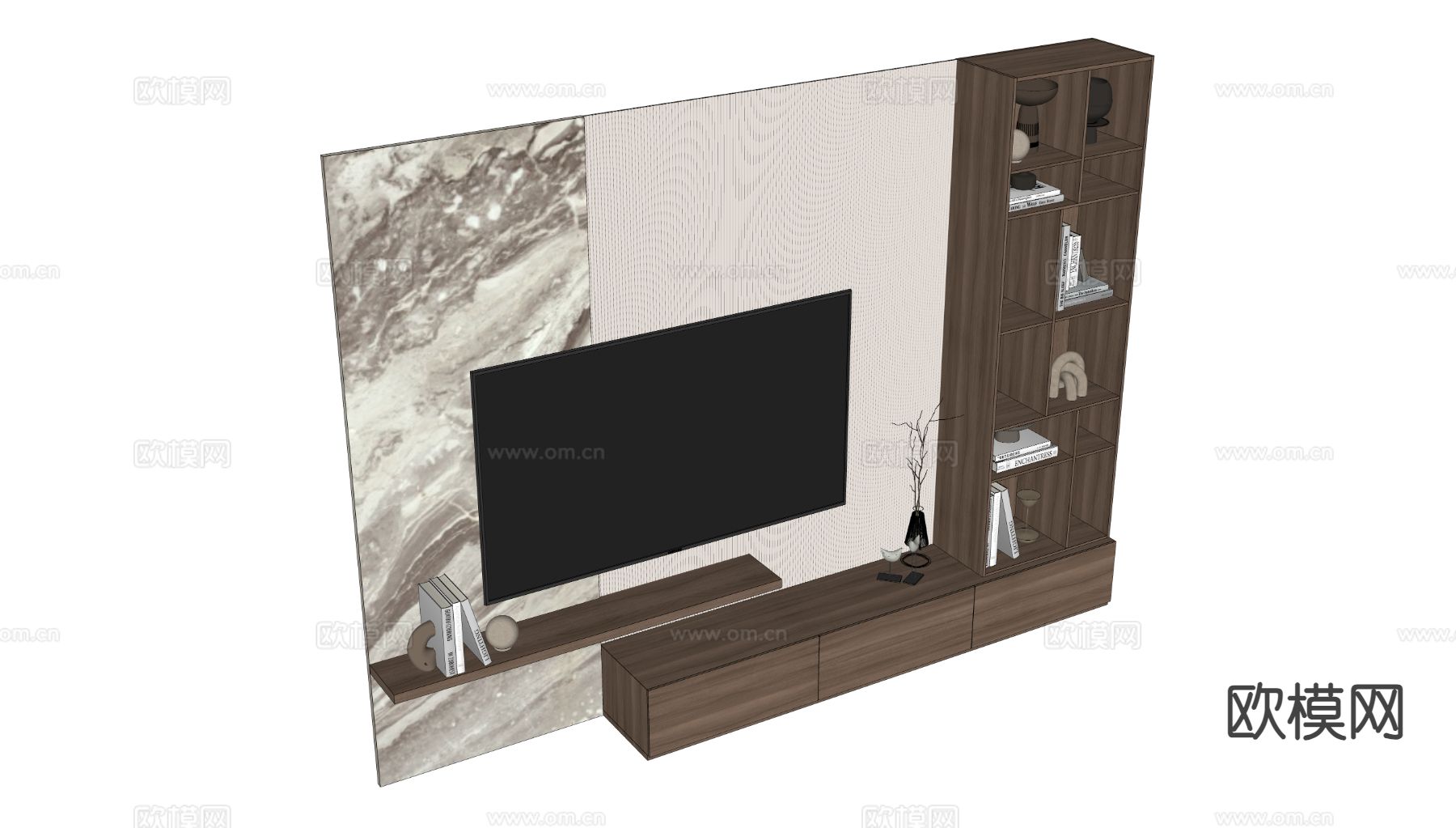 电视背景su模型下载（渲染图1）