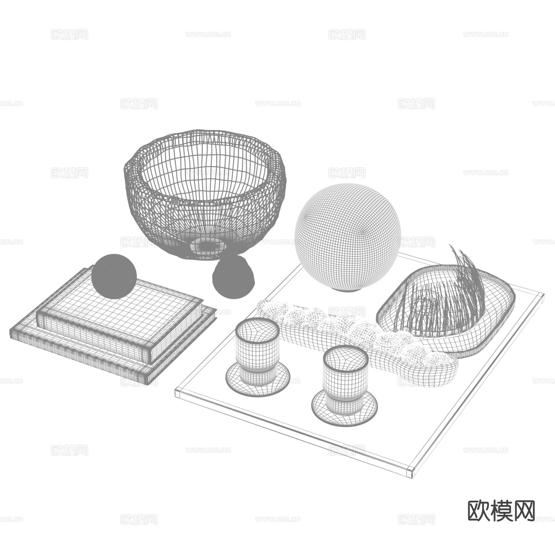 现代装饰品 摆件 书籍 苔藓3d模型