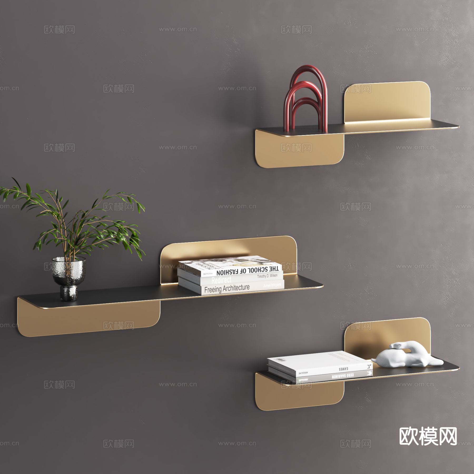 现代铁艺置物架 书架 一字隔板su模型下载（渲染图2）