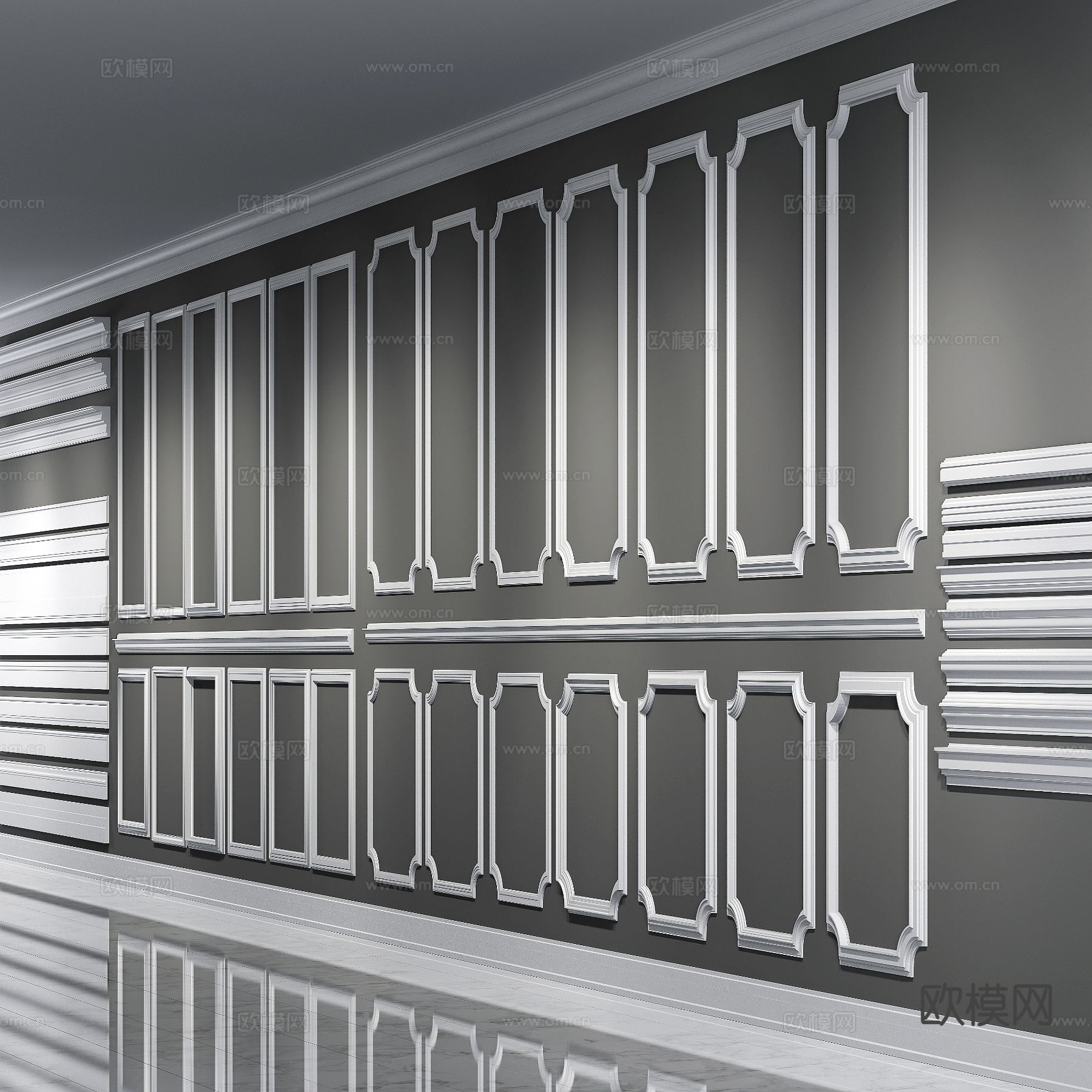 简欧墙饰板 饰面板 墙裙 石膏线条su模型下载（渲染图2）