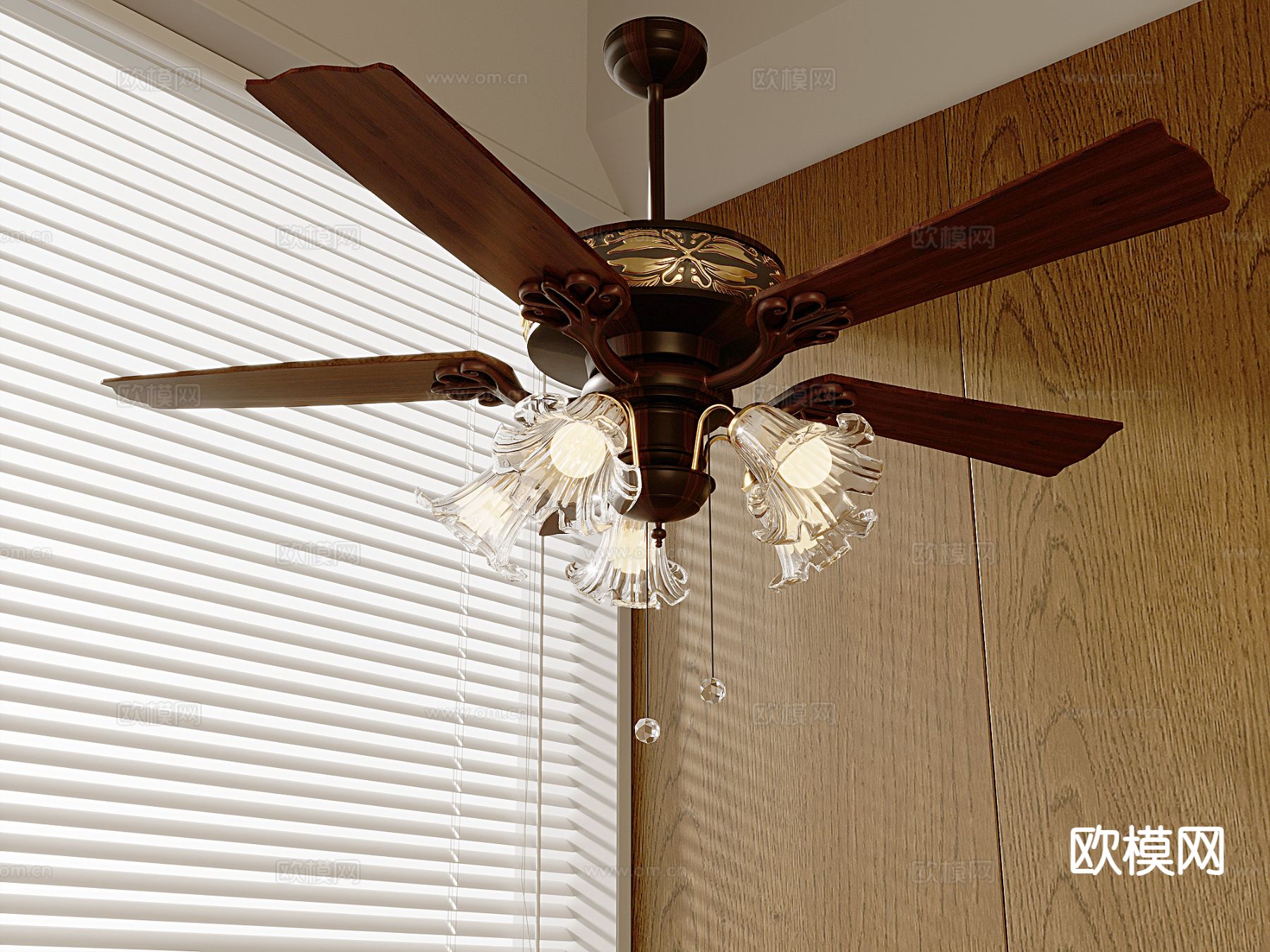 美式复古风扇灯su模型下载（渲染图2）