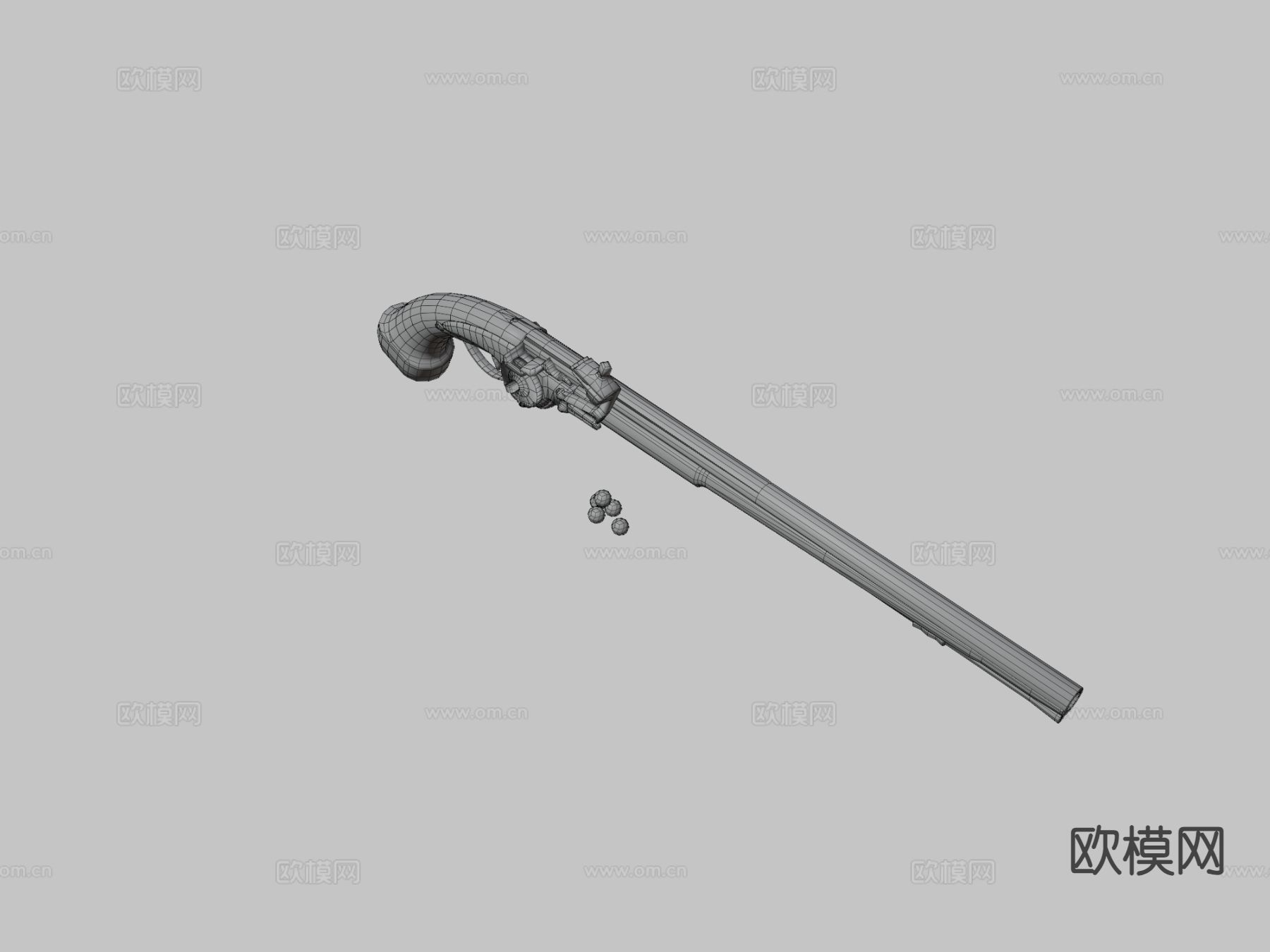 世纪燧发手枪su模型下载（渲染图1）