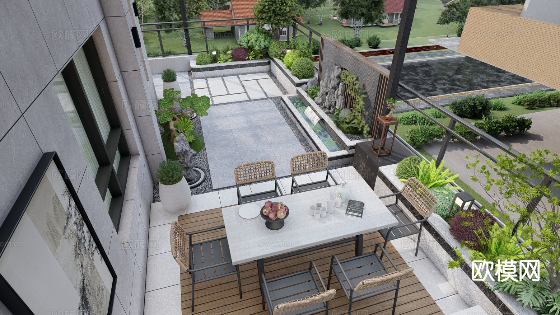现代庭院花园su模型下载（渲染图5）