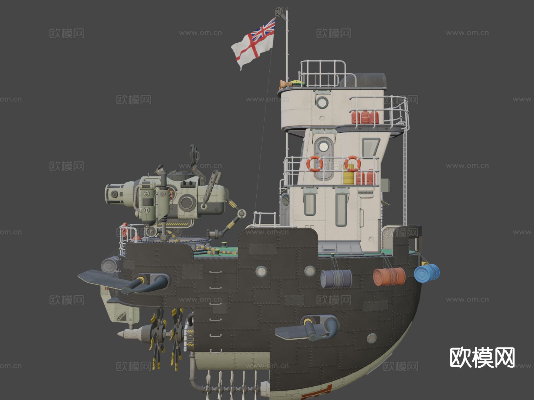柴油朋克气艇-炮舰su模型下载（渲染图7）
