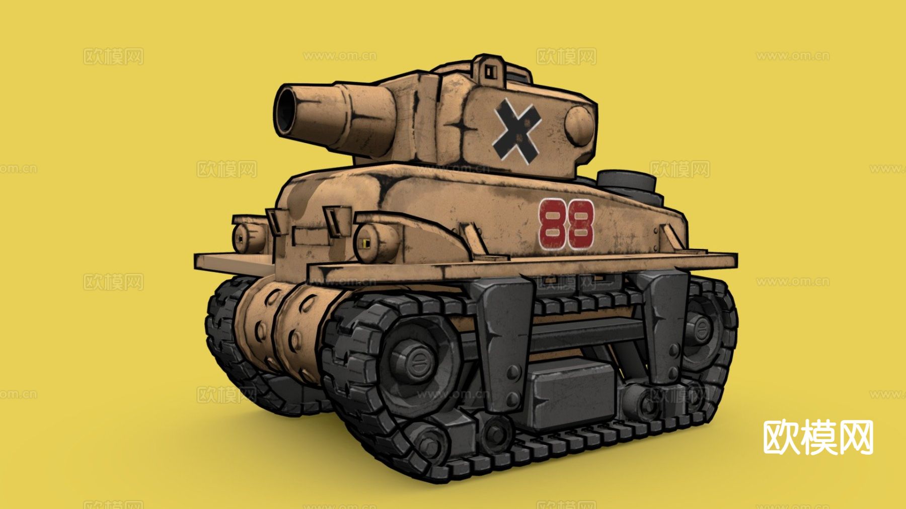 坦克-漫画风格su模型下载（渲染图2）