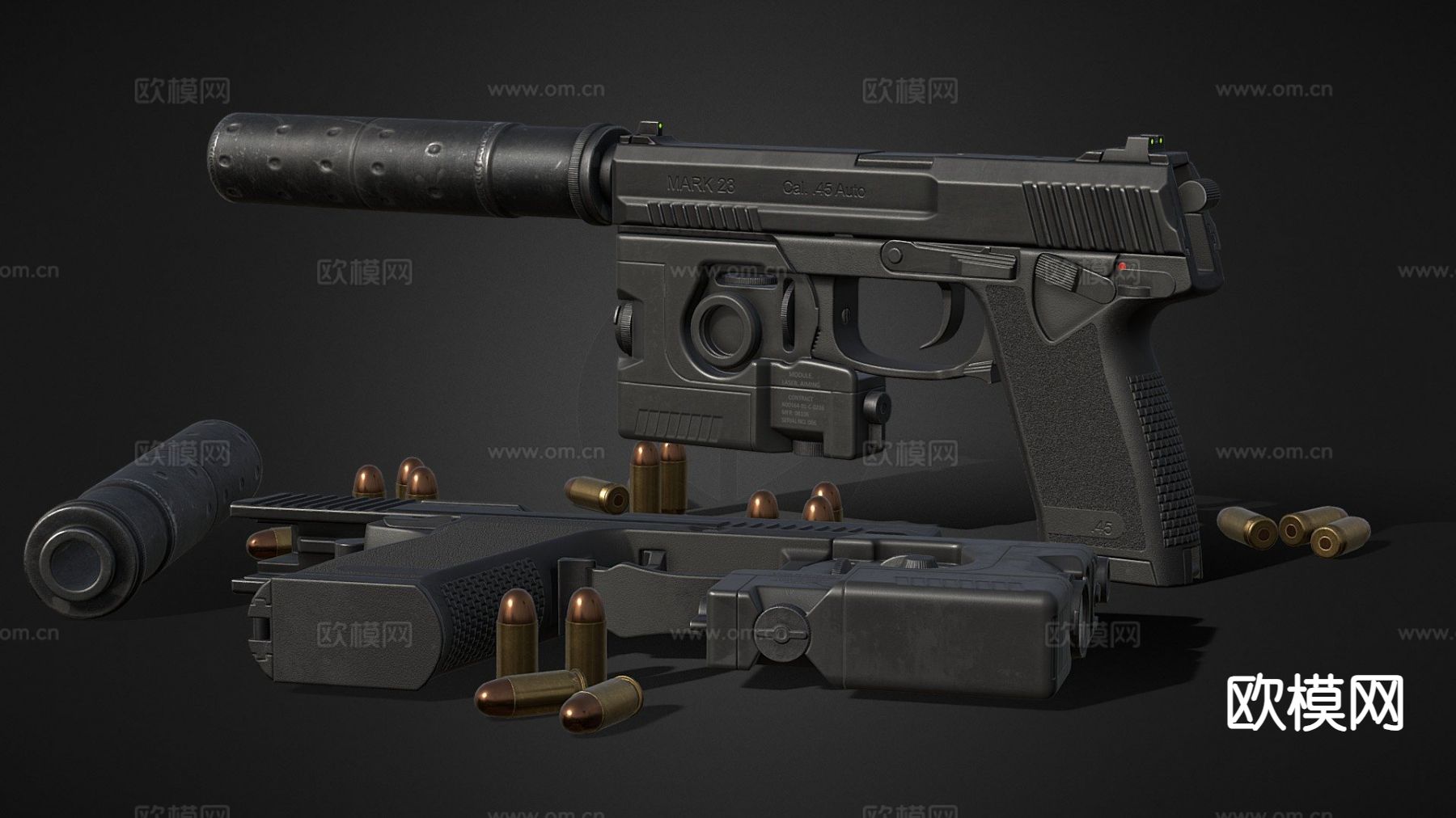 马克手枪su模型下载（渲染图2）