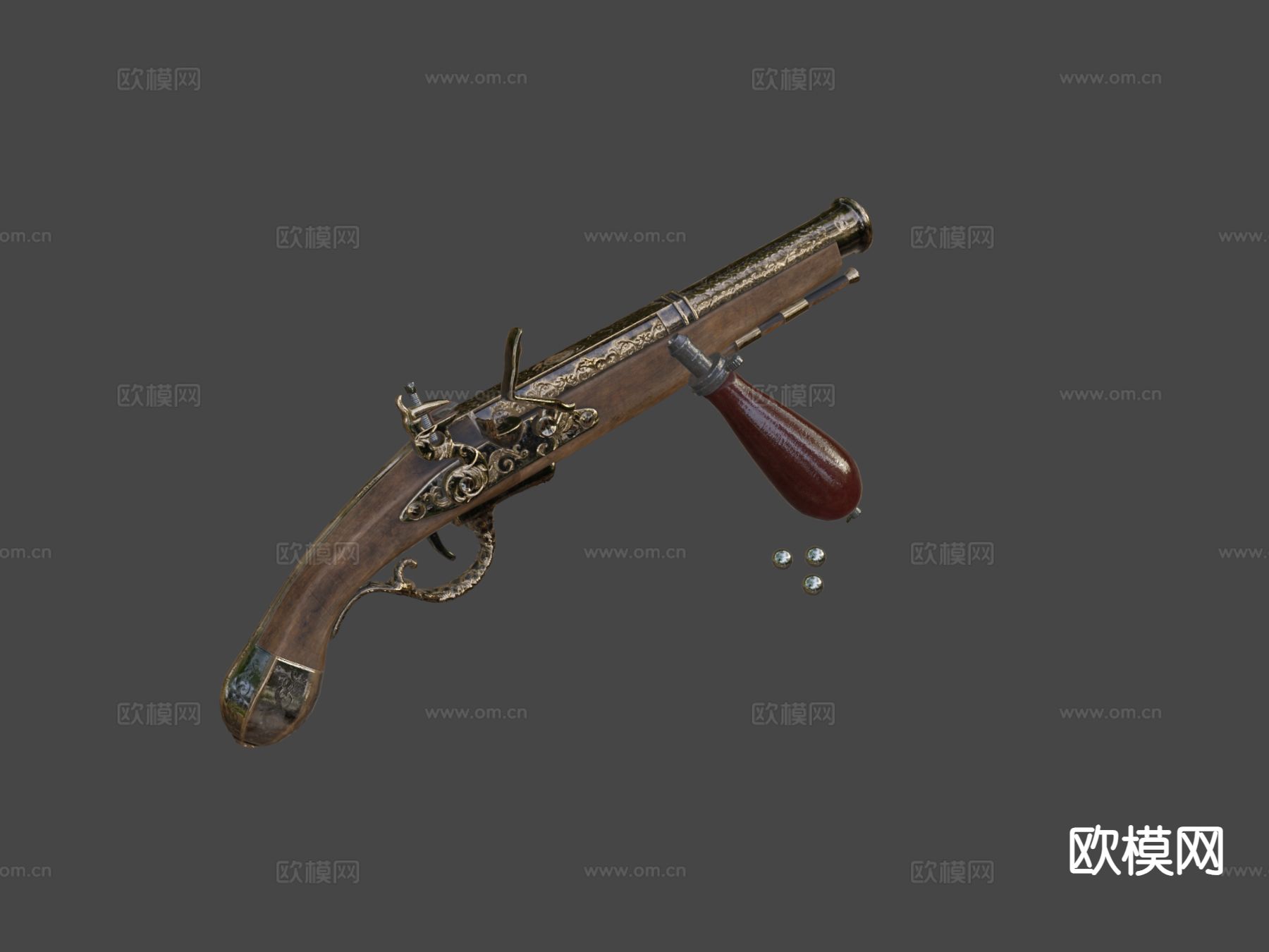 燧发决斗手枪su模型下载（渲染图7）