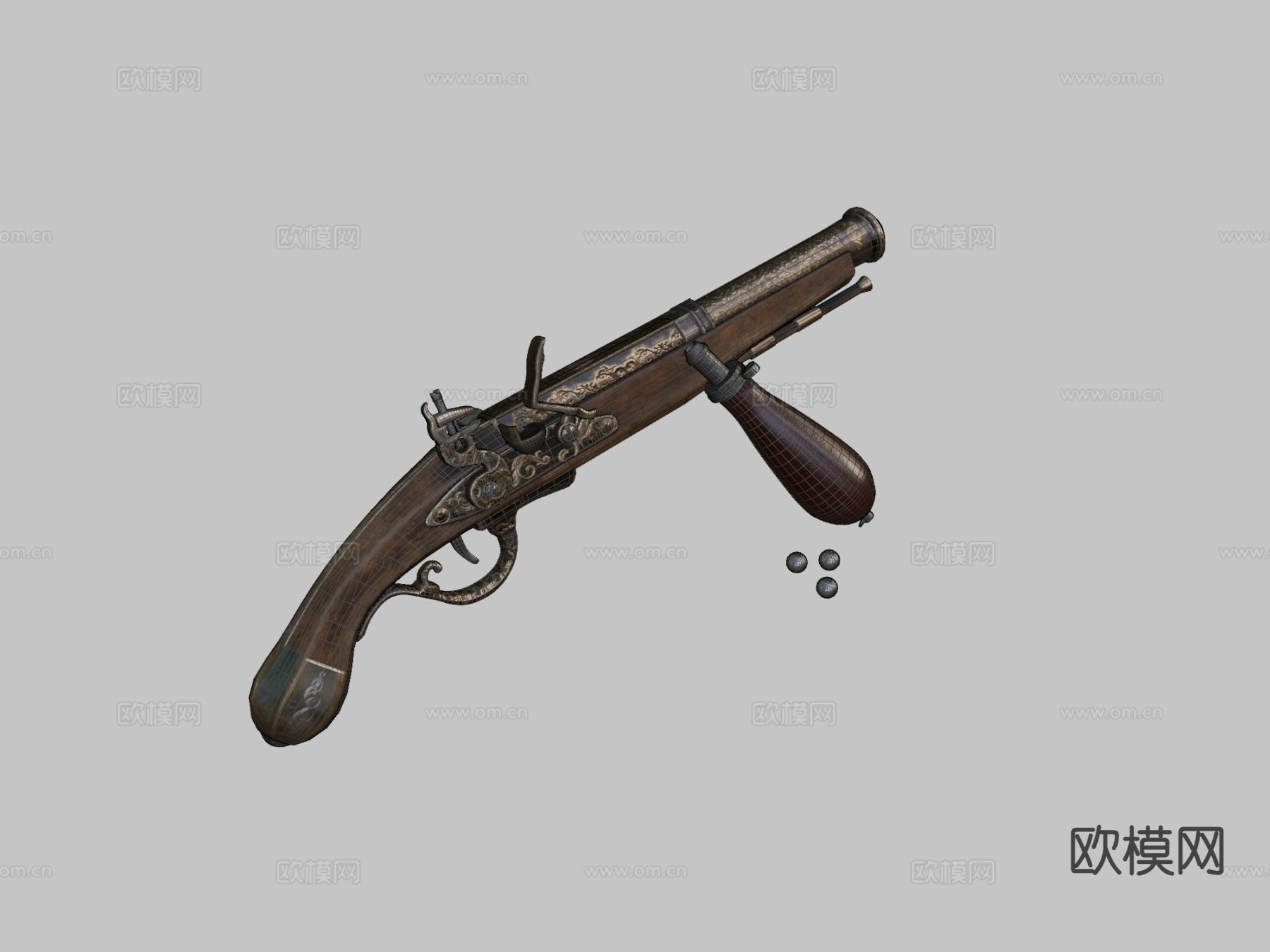 燧发决斗手枪su模型下载（渲染图2）
