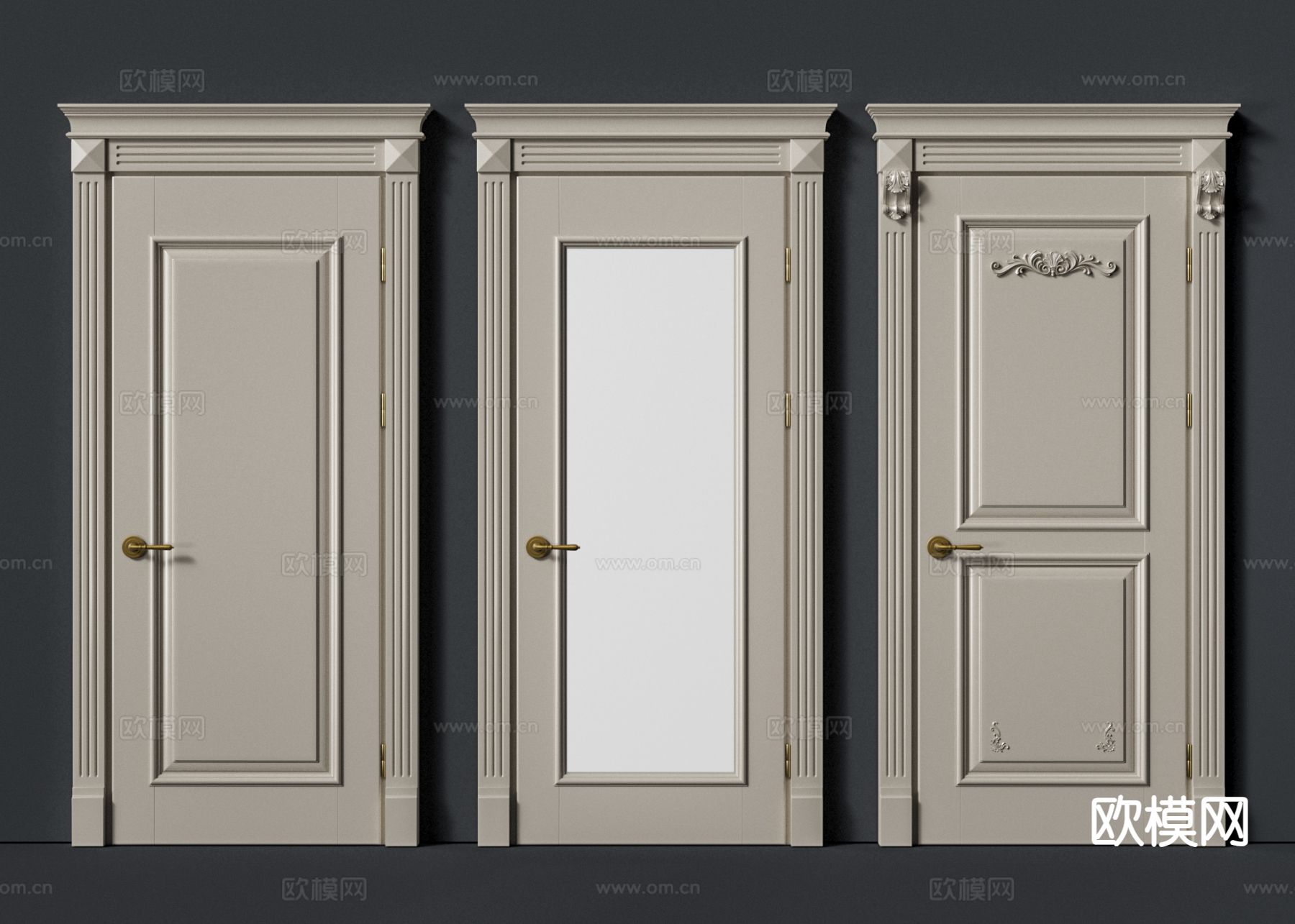 简欧单开门 卧室门su模型