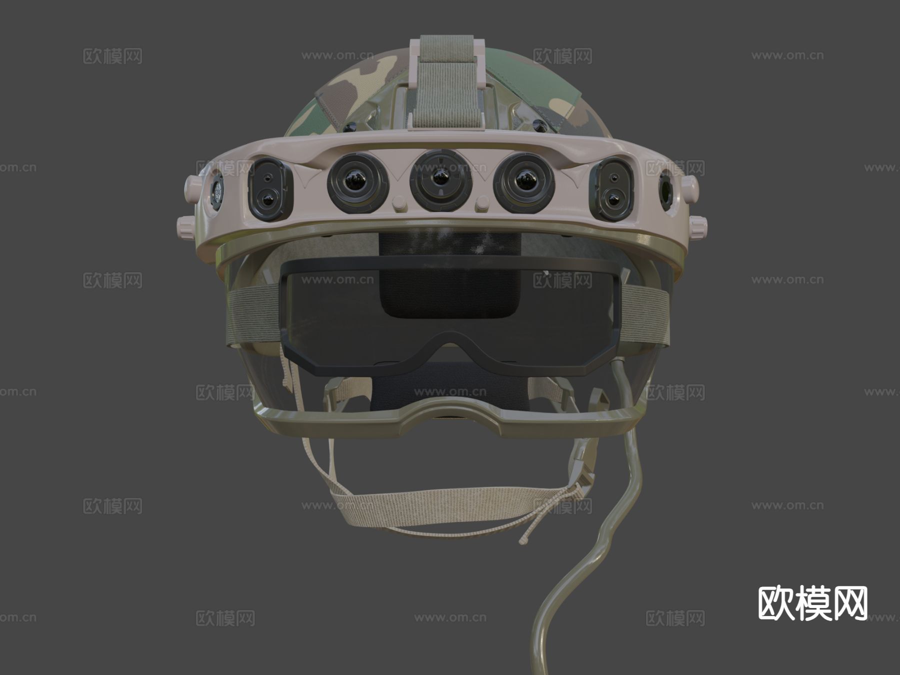 耳机全息镜军用头盔su模型下载（渲染图4）
