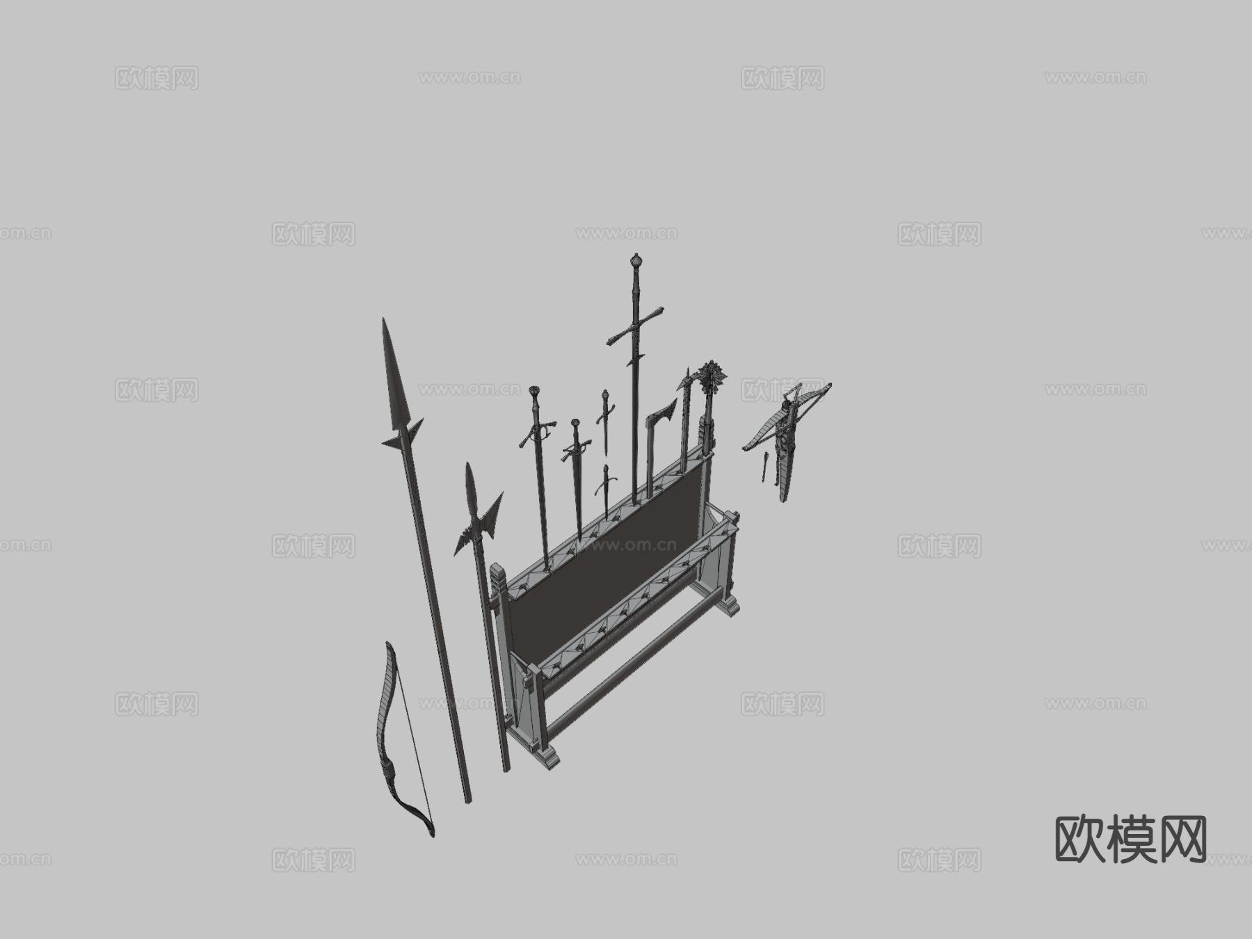 中世纪武器及武器架su模型下载（渲染图3）
