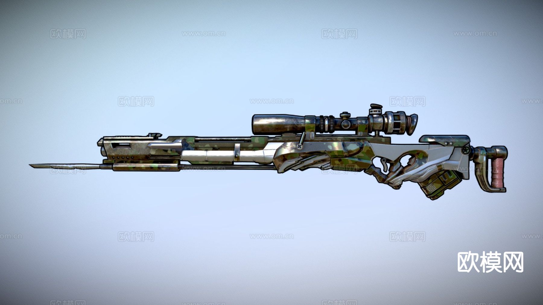 科幻狙击步枪su模型下载（渲染图2）