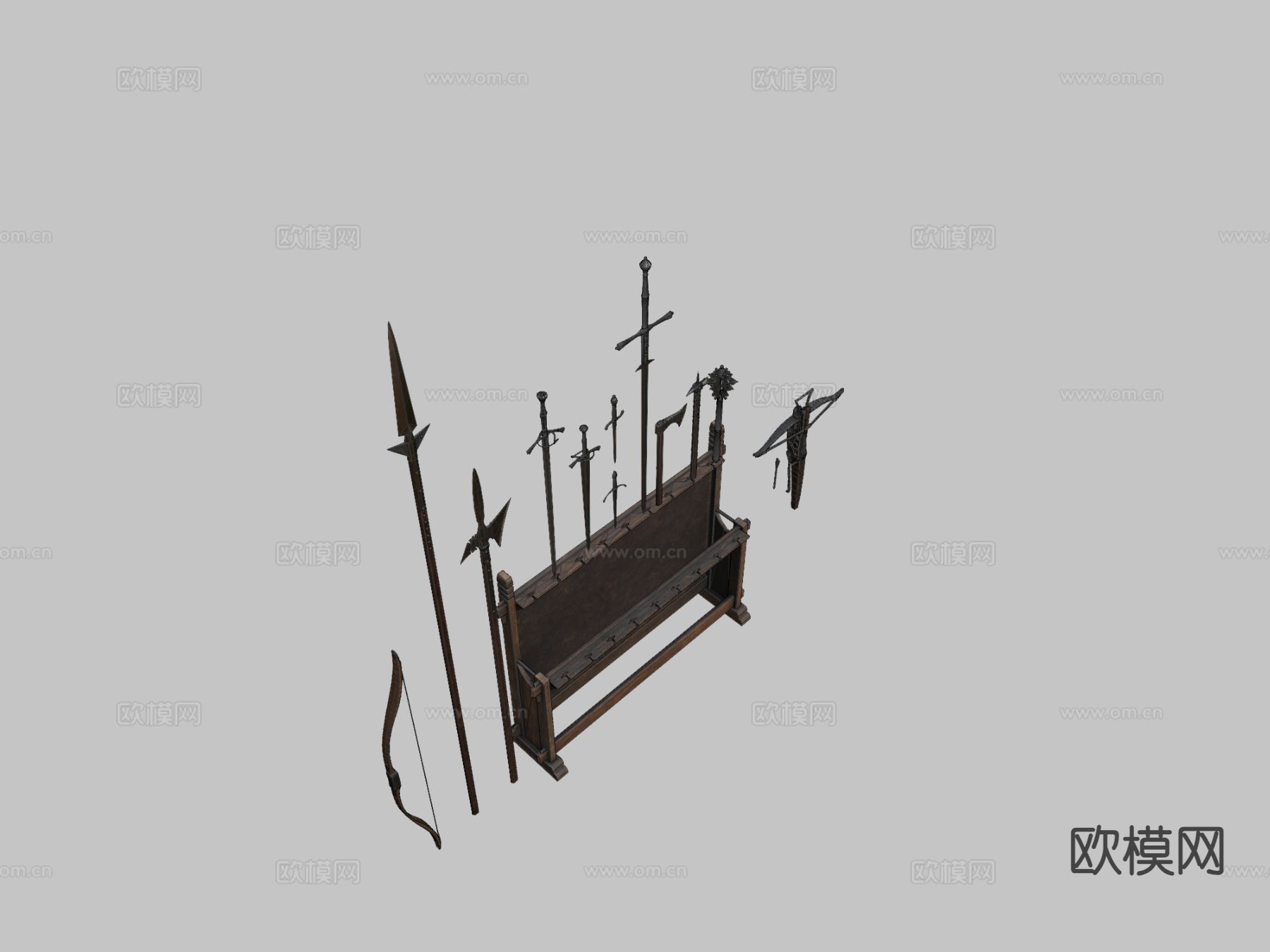 中世纪武器及武器架su模型下载（渲染图1）