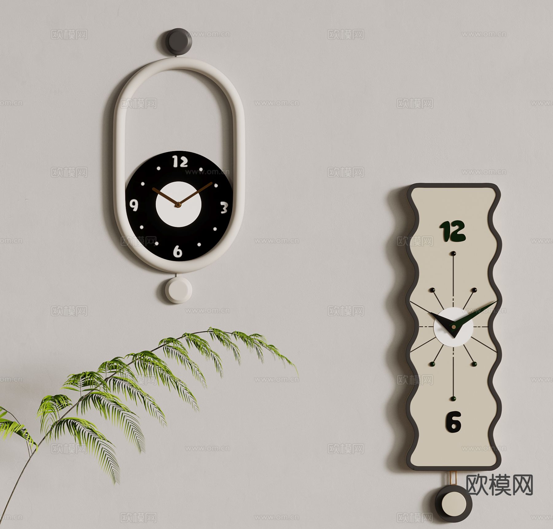 奶油风钟表 挂表su模型下载（渲染图2）