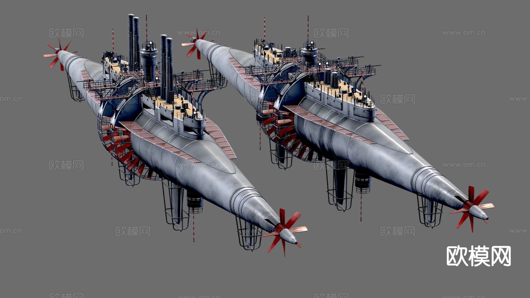 蒸汽潜艇su模型下载（渲染图2）