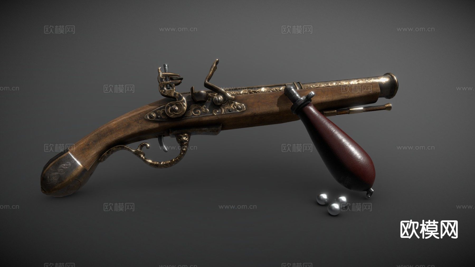 燧发决斗手枪su模型下载（渲染图4）