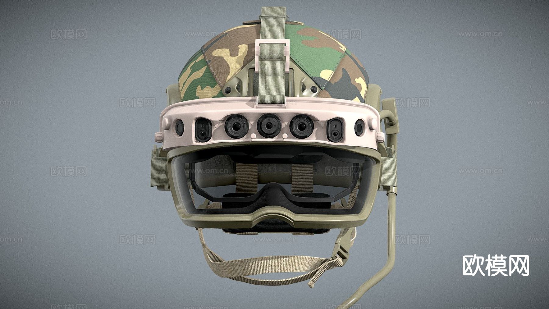 耳机全息镜军用头盔su模型下载（渲染图2）
