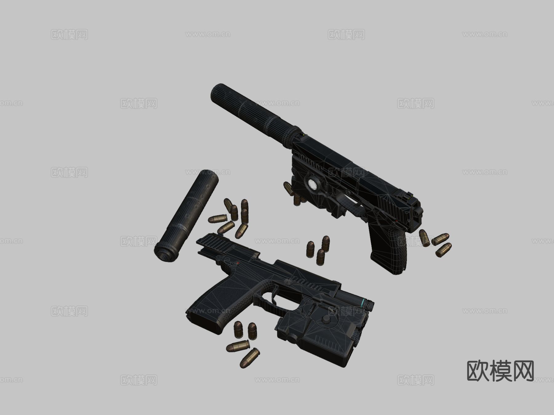 马克手枪su模型下载（渲染图1）