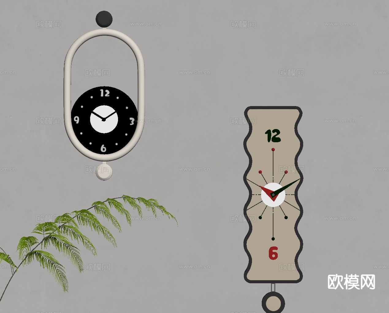 奶油风钟表 挂表su模型下载（渲染图1）