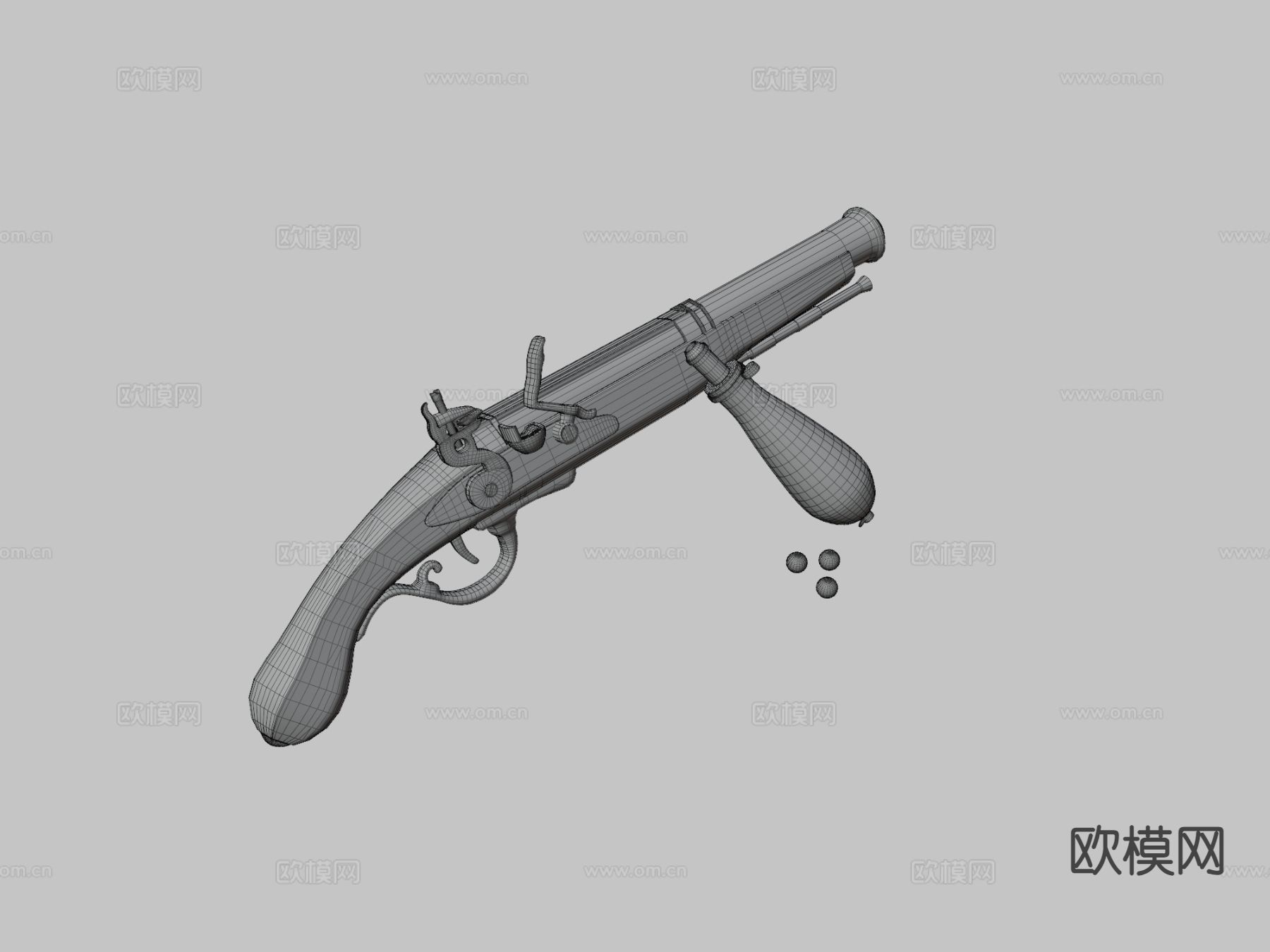 燧发决斗手枪su模型下载（渲染图1）