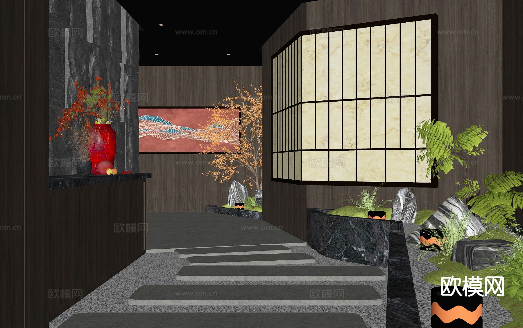 现代会所过道su模型下载（渲染图1）