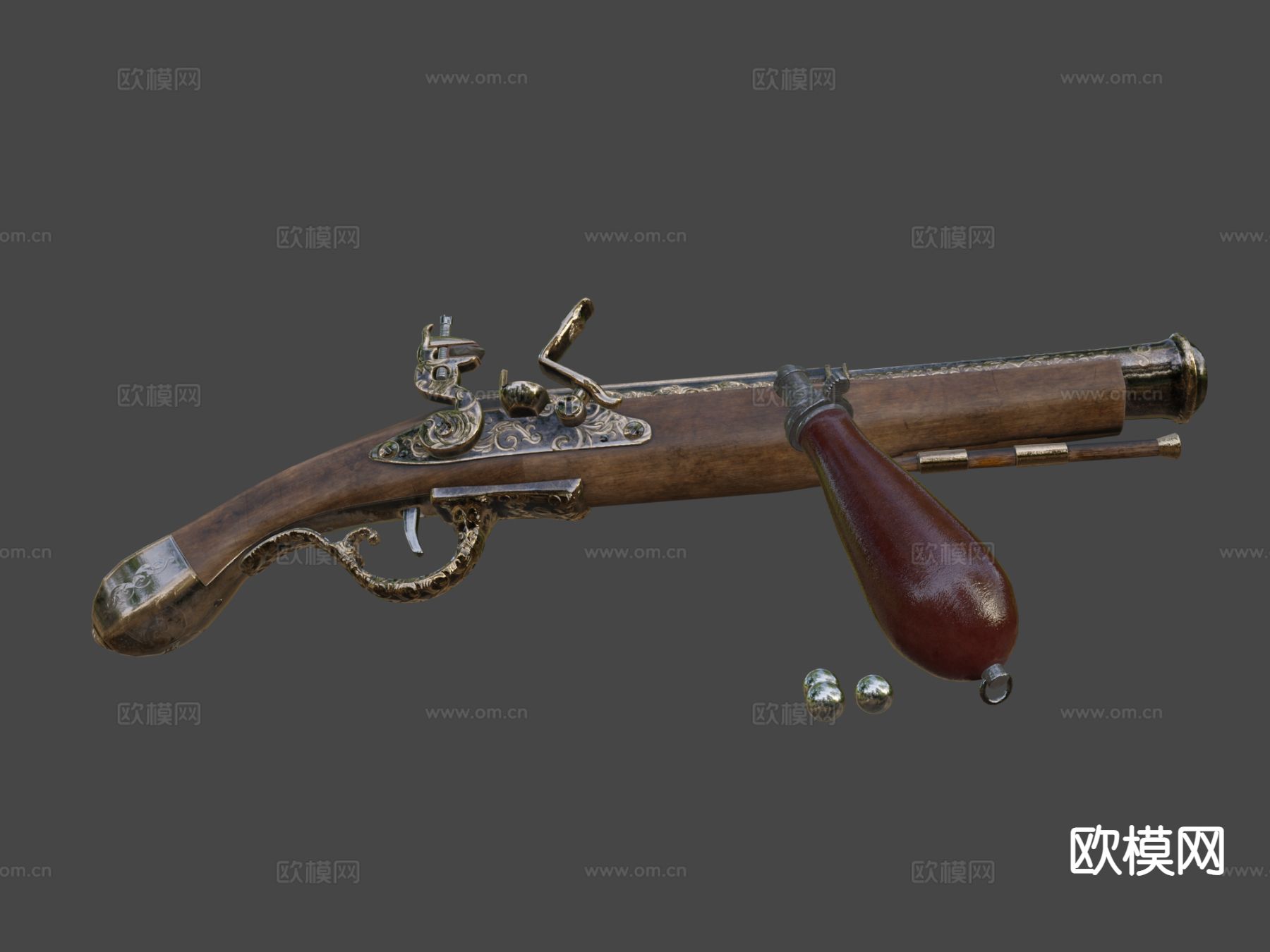 燧发决斗手枪su模型下载（渲染图6）