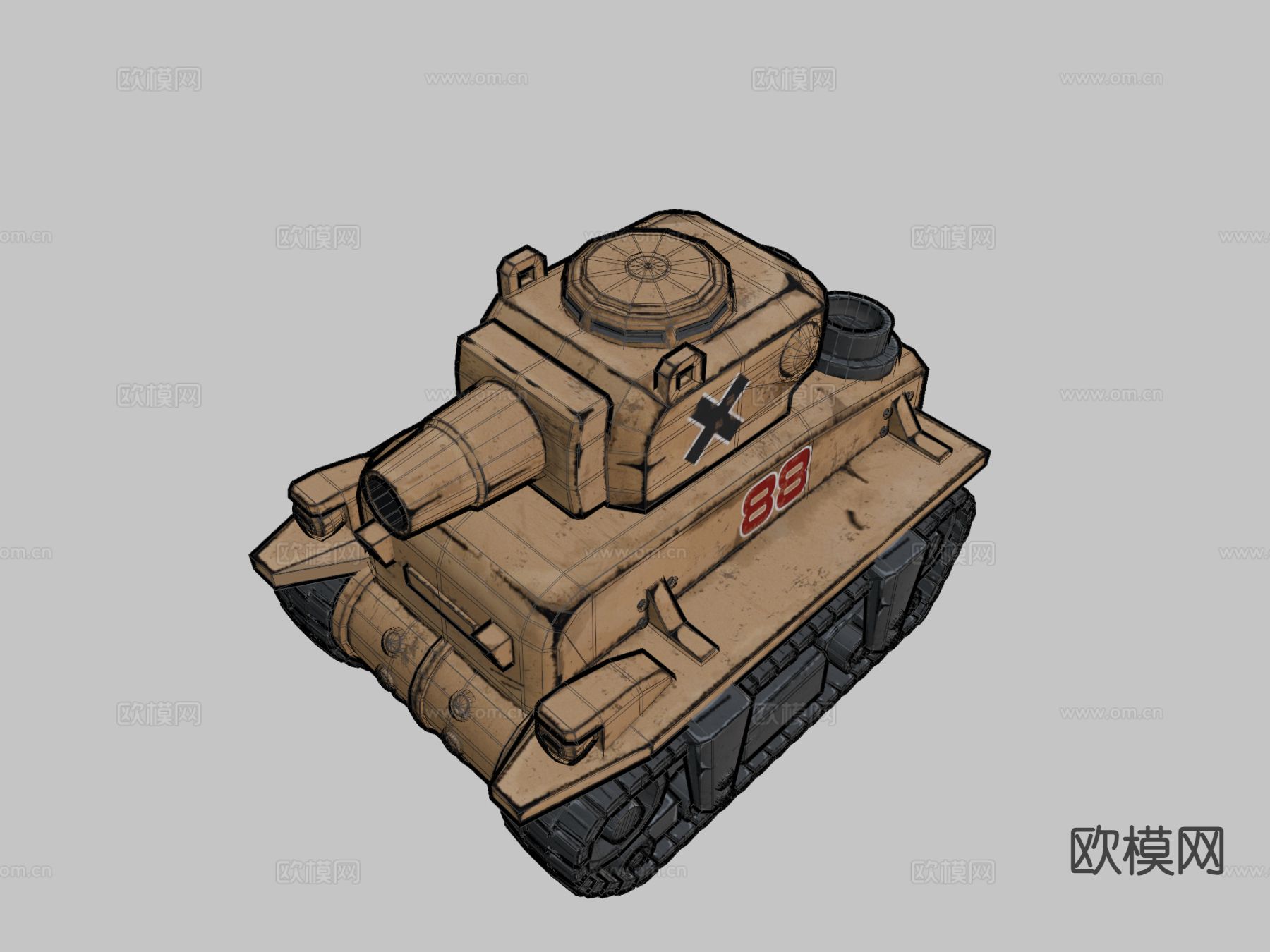 坦克-漫画风格su模型下载（渲染图3）