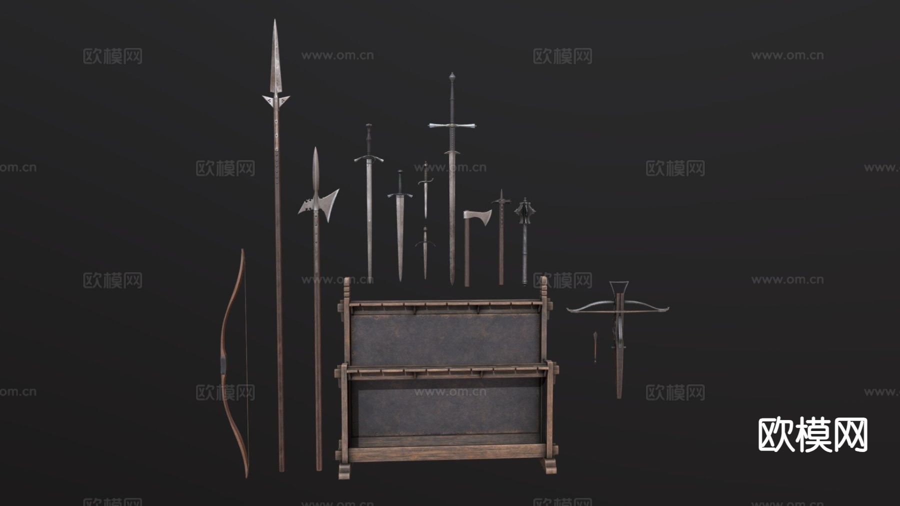 中世纪武器及武器架su模型下载（渲染图2）