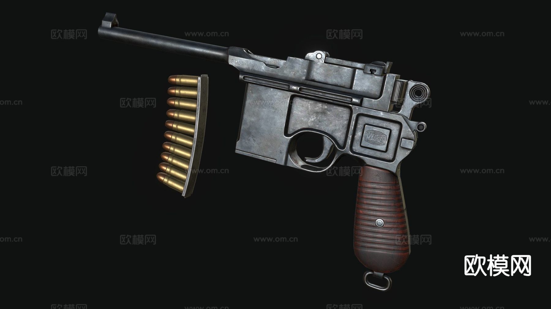 毛瑟C96手枪su模型下载（渲染图2）
