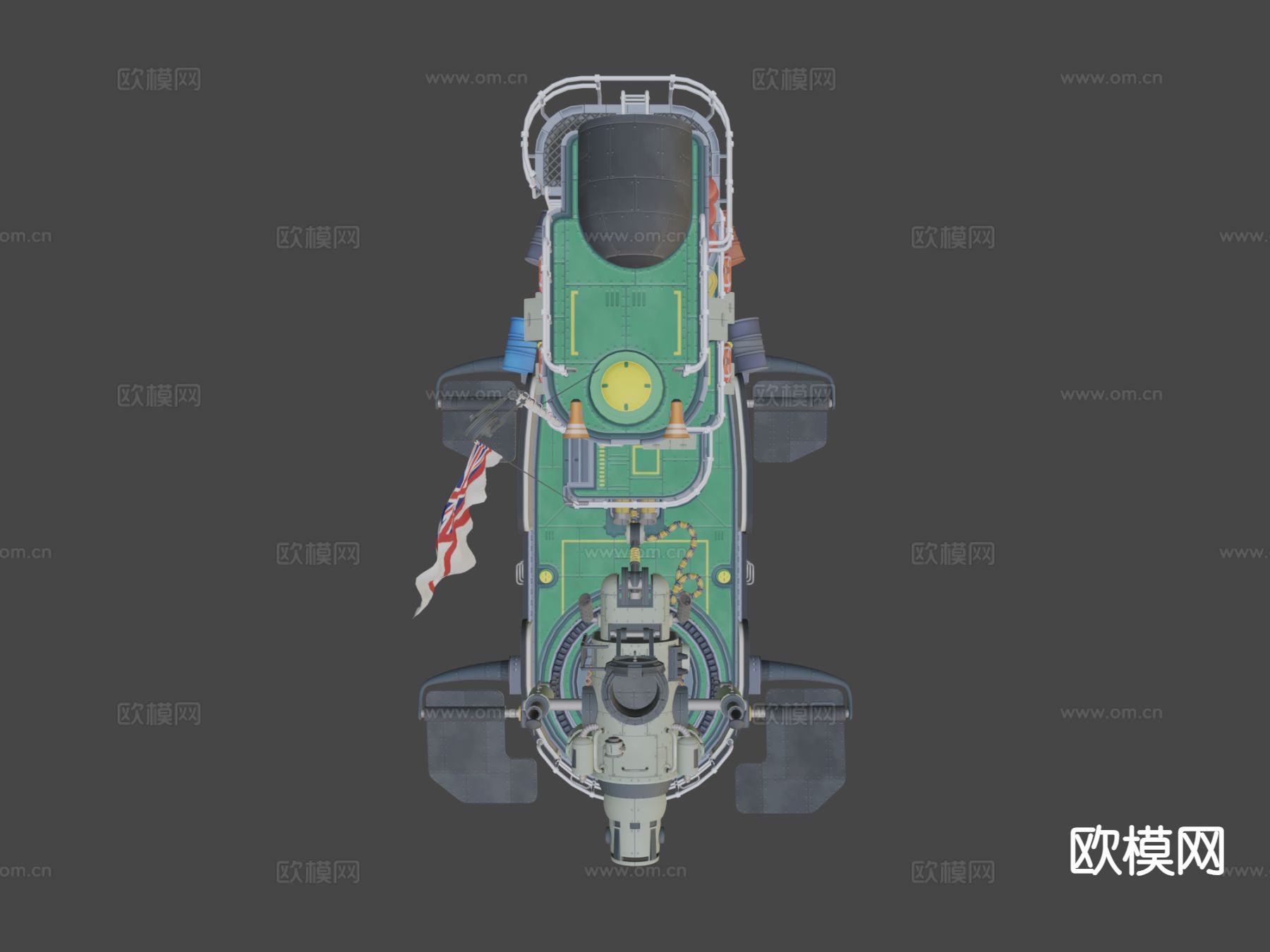 柴油朋克气艇-炮舰su模型下载（渲染图6）